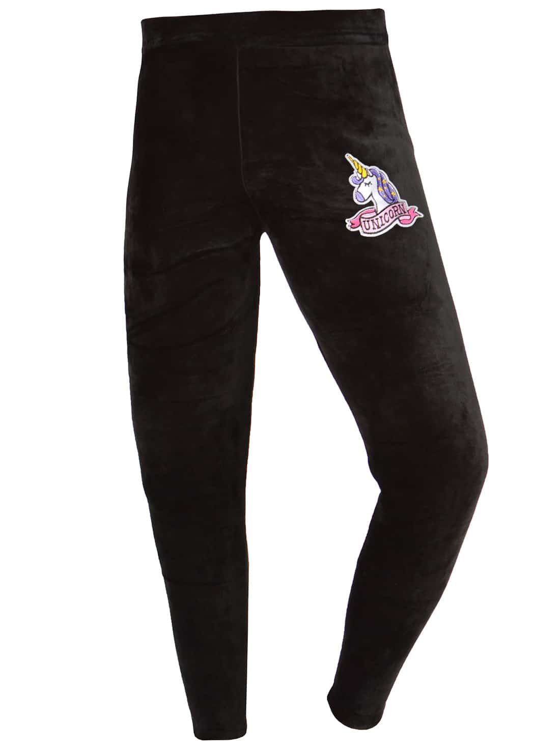 KMISSO Stoffhose Mädchen Hose Einhorn Leggings mit 30519 elastischem (1-tlg) Nicki Thermo Schwarz Bund