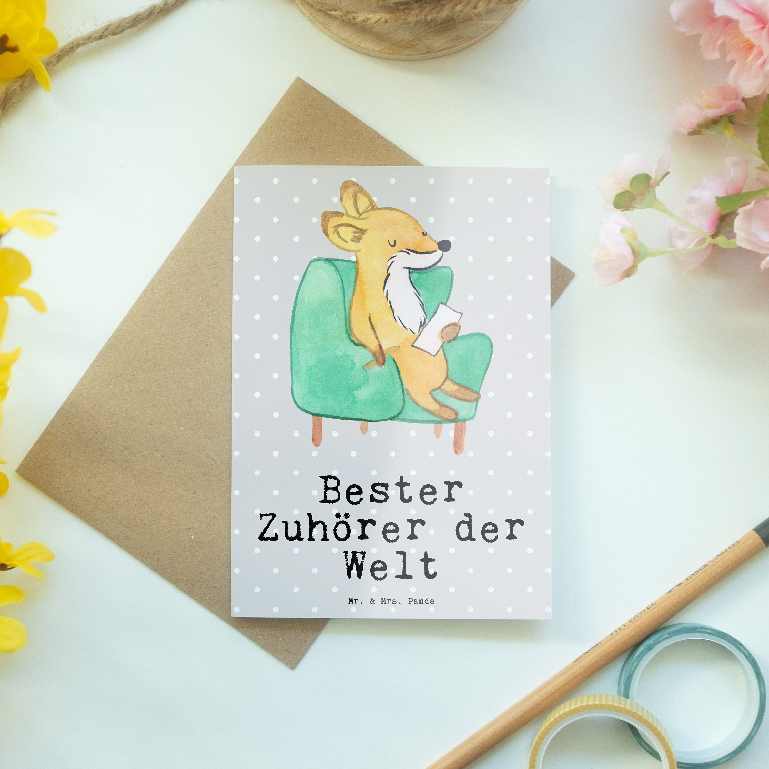 Mr. Panda Hochz der - Karte, & - Zuhörer Bester Mrs. Grußkarte Geschenk, Welt Grau Fuchs Pastell