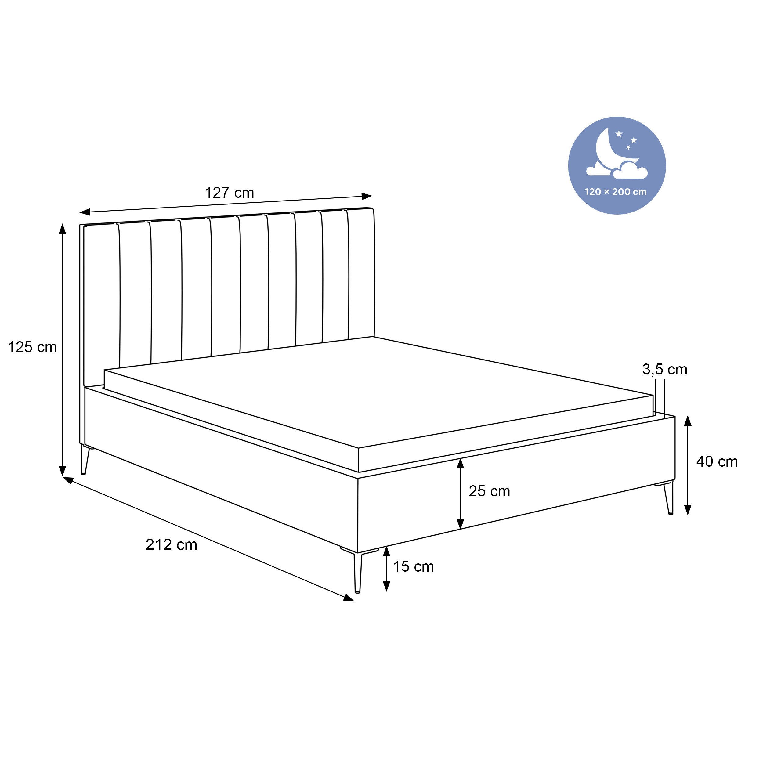 Goldstoff Polsterbett Elegantes Bett "AUREO" mit hohem Kopfteil & Stauraum für Schlafzimmer (120–200x200 cm, Kopfteilhöhe: 90/110 cm, Seitenhöhe: 25/40 cm), Modernes Bett mit Stauraum & gepolstertem Kopfteil in elegantem Design