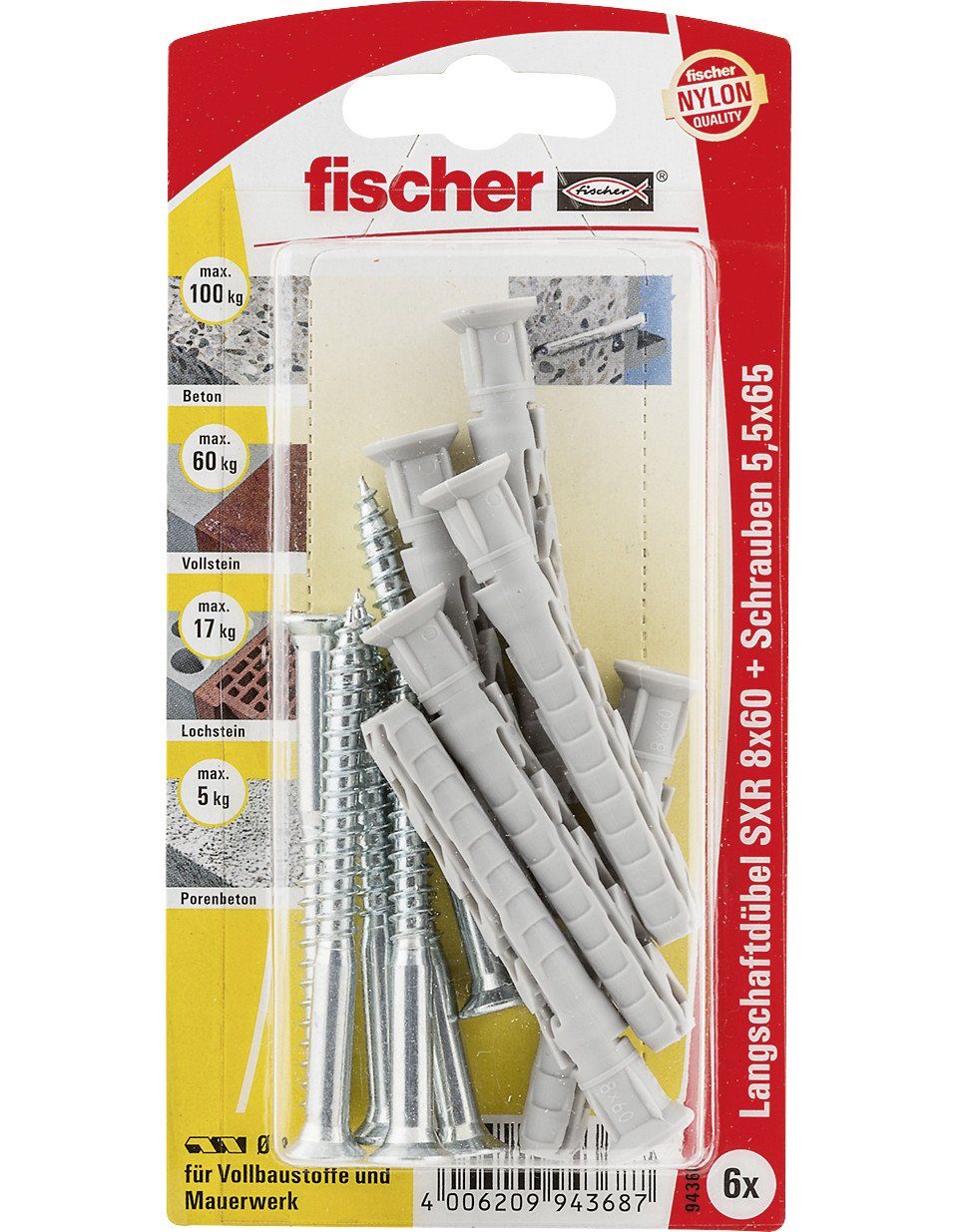 fischer Schrauben- und Dübel-Set Fischer Langschaftdübel SXR 8.0 x 60 mm - 6 Stück