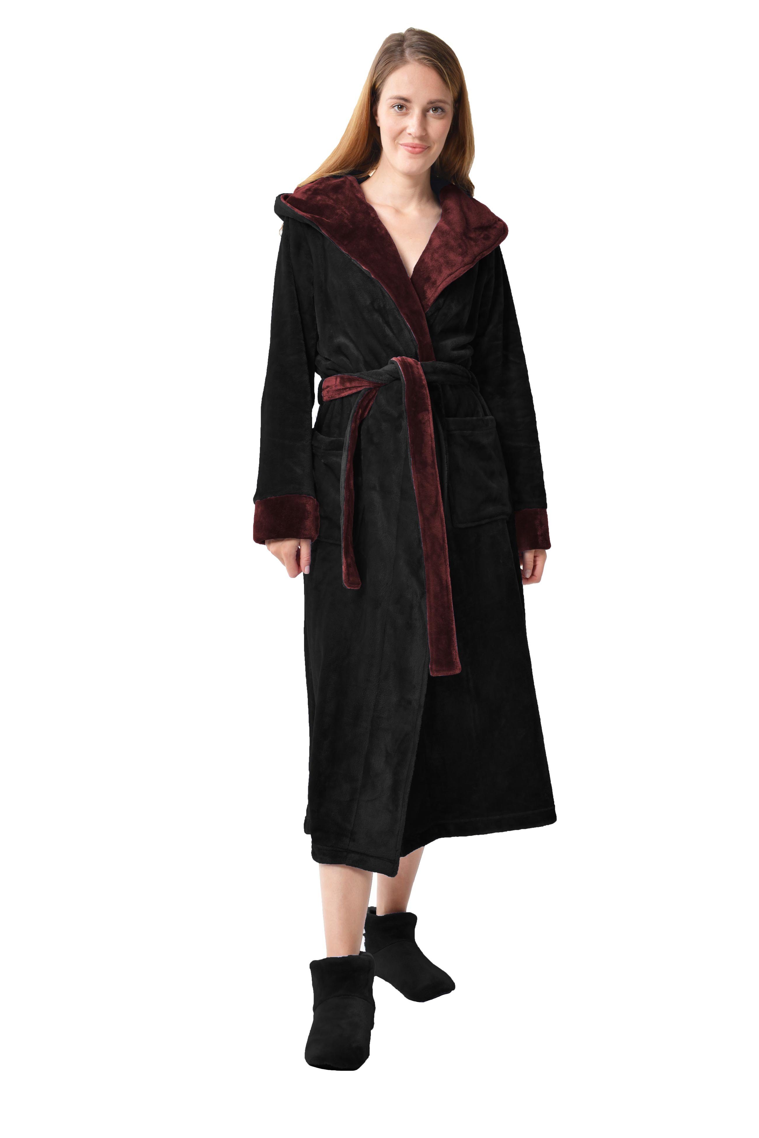RAIKOU Bademantel warme Unisex-Bademantel Damen Herren Sanamantel Morgenmantel, Unterschenkel, 100% Polyester, Kapuze, Gütel, mit Kapuze und Gütel,super flauschig leicht und weich