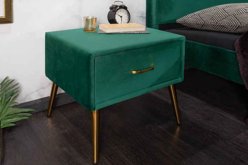 riess-ambiente Nachttisch FAMOUS 45cm smaragdgrün / gold (Einzelartikel, 1-St), Schlafzimmer · Samt · Metall · Konsole · Kommode · Retro