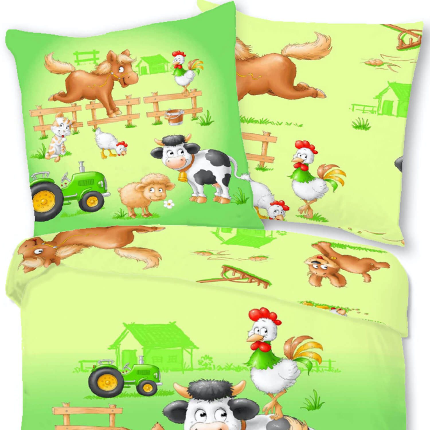 ESPiCO Kinderbettwäsche Farm, Renforcé, 2 teilig, Digitaldruck, Bauernhof, Hund, Katze
