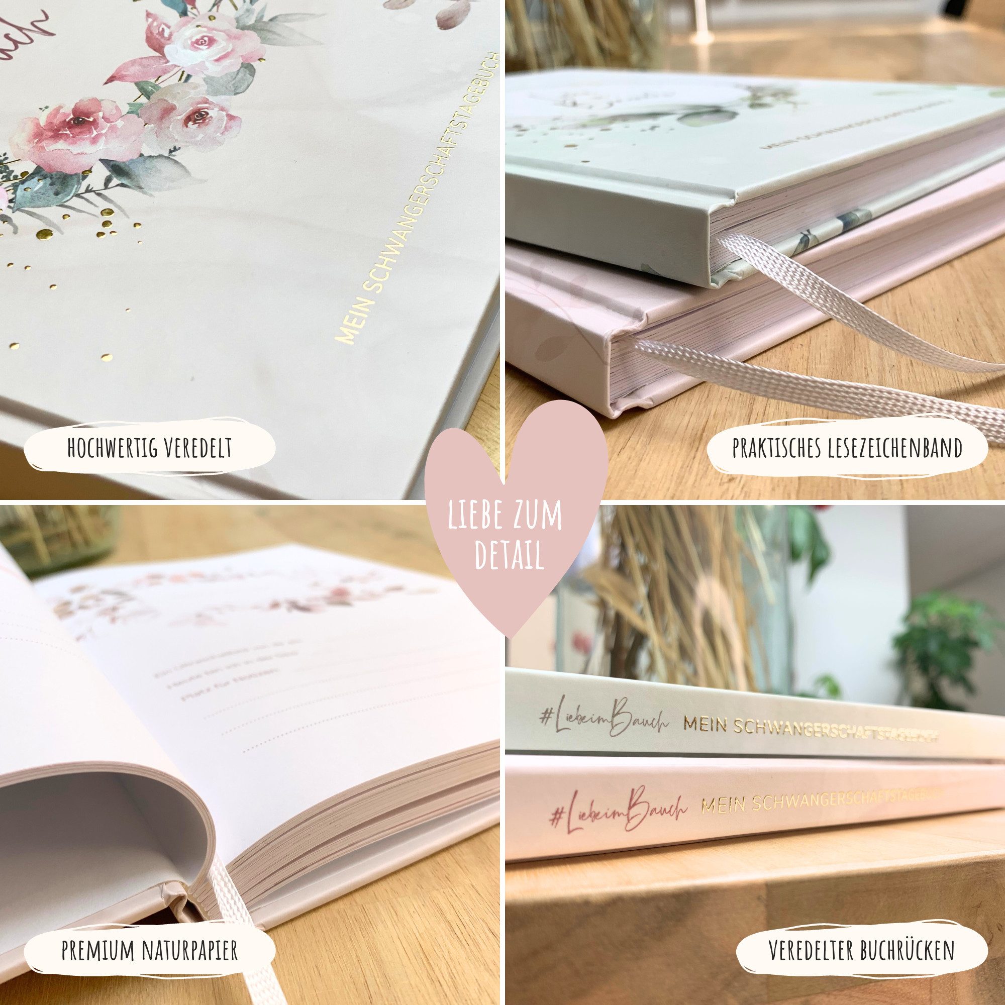 MeinBaby123® Tagebuch Schwangerschaft, Geschenke für Schwangere, Schwangerschafts Journal, Schwangerschaftsbuch "Liebe im Bauch" vergoldet