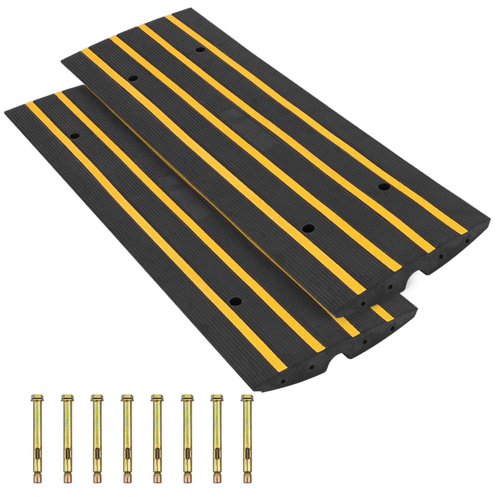 GarveeMore Laderampe Schwerlast Gummirampe mit Kabelkanal – 2er Set Bordsteinrampe 122x40cm (2-St)