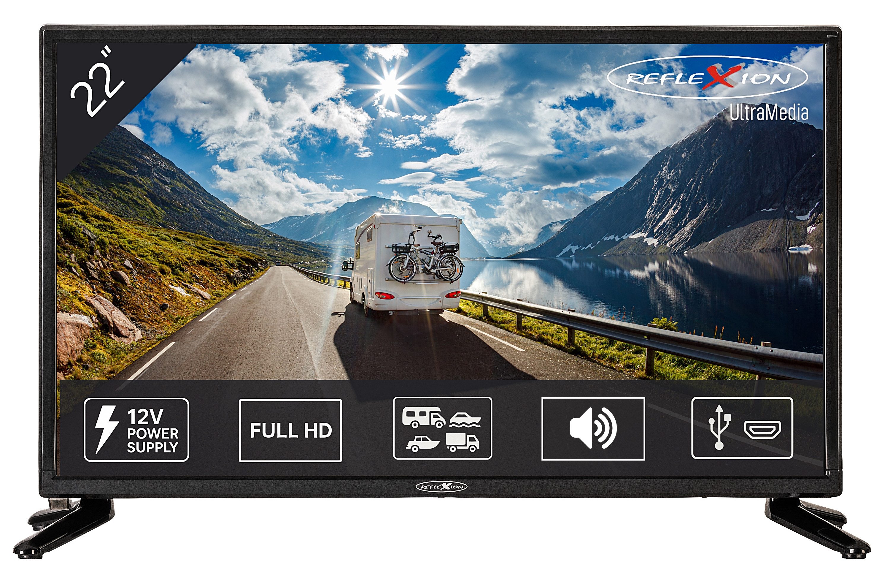 Reflexion LED2225 LED-Fernseher (55,00 cm/22 Zoll, Full HD, DC IN 12 V, Netzteil 230 V, DVB-T2HD / S2 / C, CI+SLOT, PVR)
