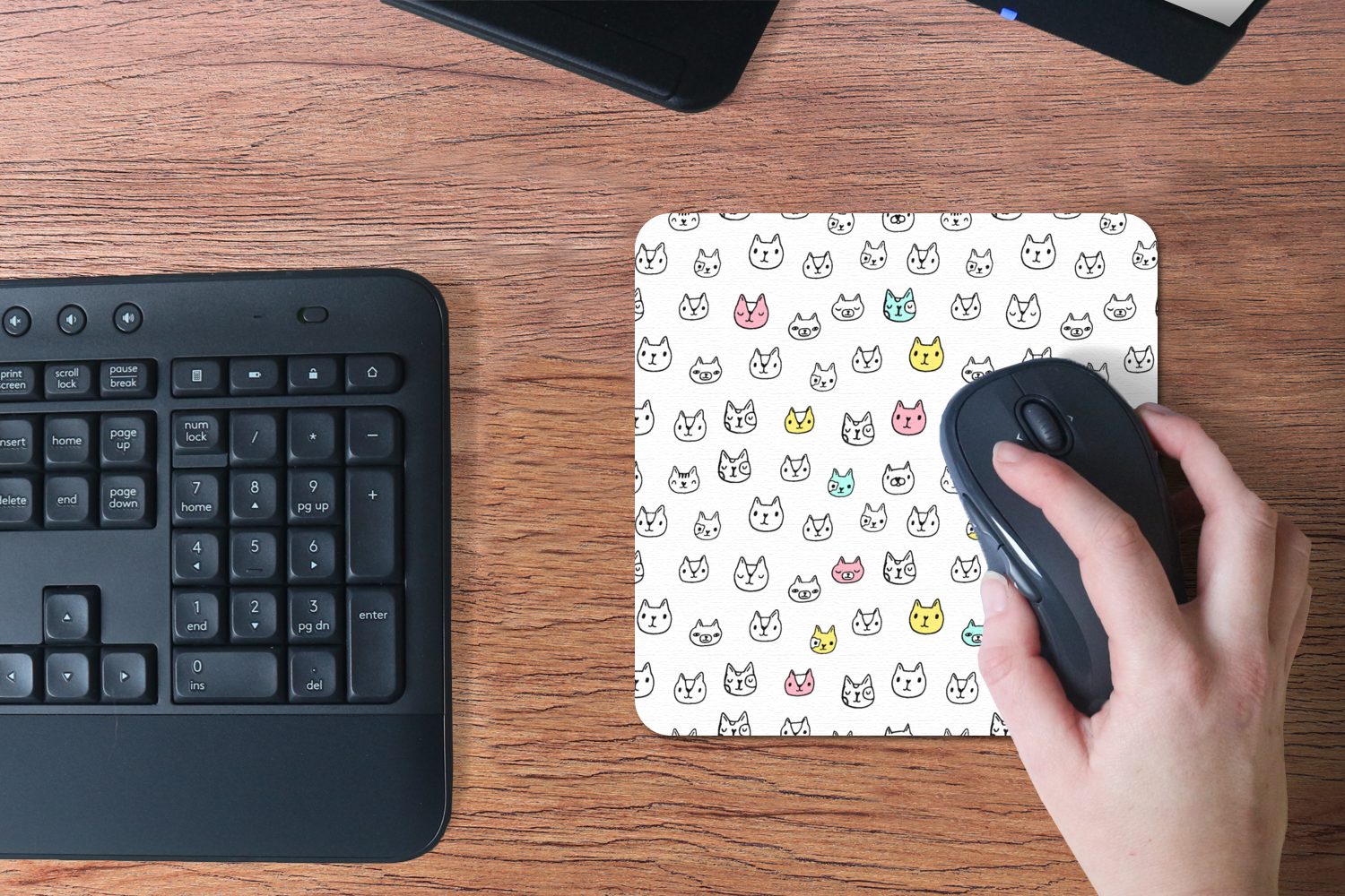 MuchoWow Mauspad Mädchen - Katze - Haustiere - Muster - Mädchen - Kinder - Kinder (1-St), Mousepad, Schreibtisch Zubehör, Deko, 20x20 cm