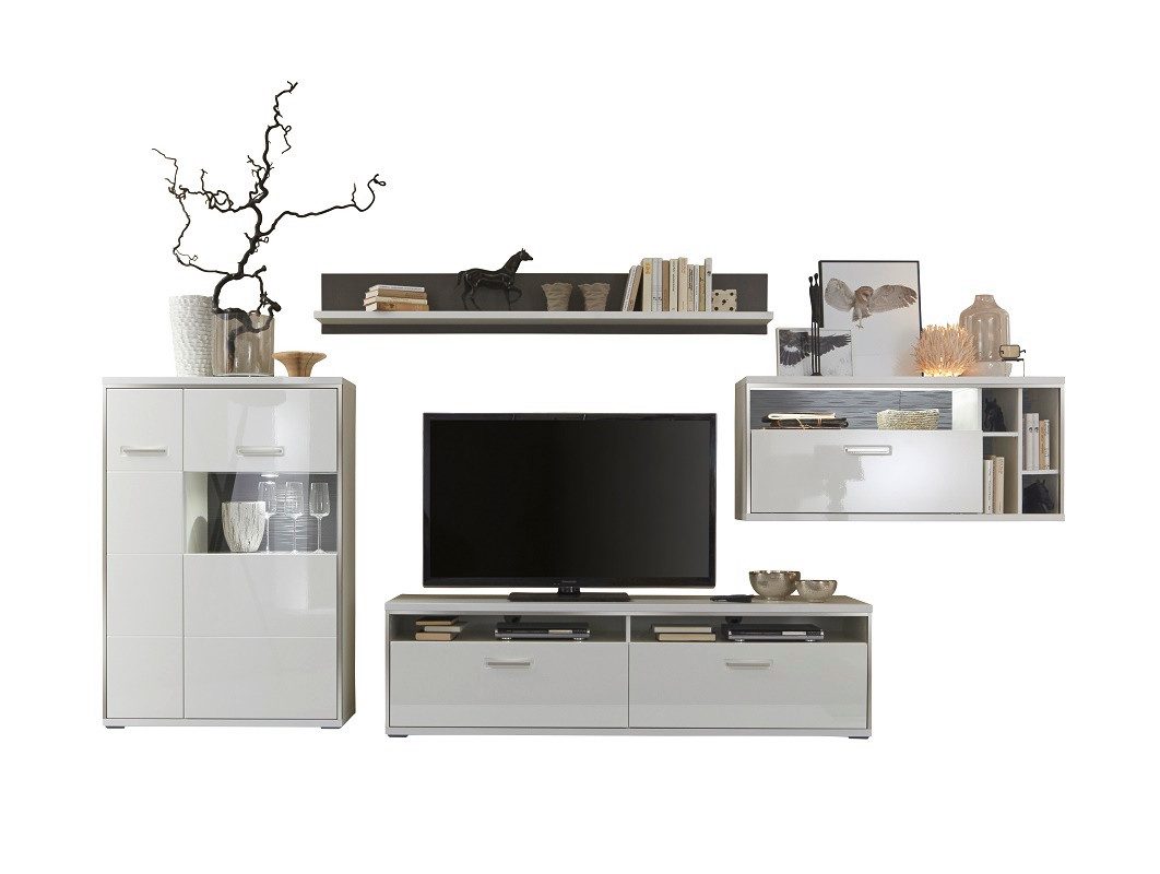 MCA furniture Wohnwand Wohnwand Trento 1, weiß Hochglanz, 4-teilig, (4-St)