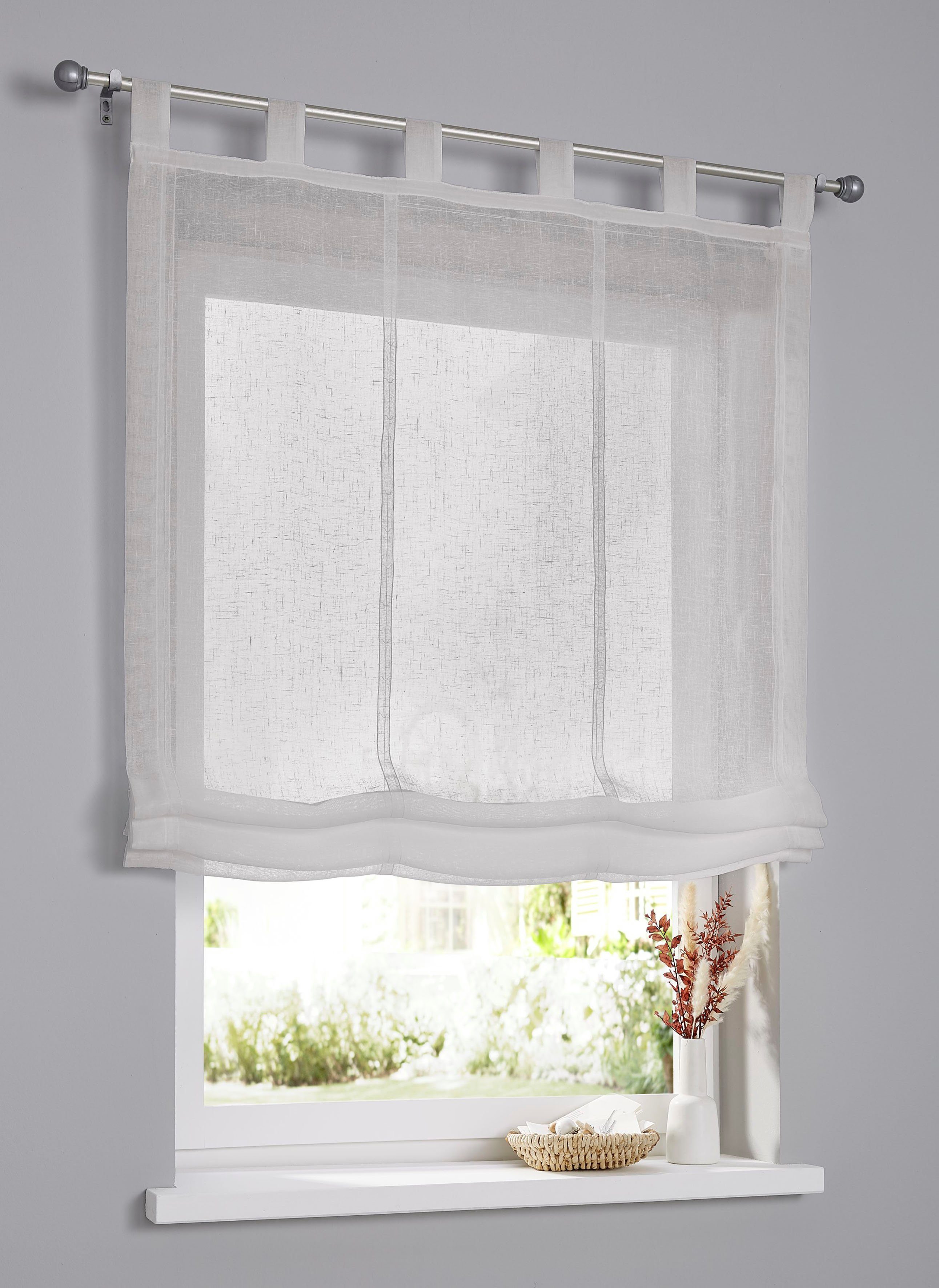 Kutti Raffrollo Brondby, mit Schlaufen, freihängend, halbtransparent, Polyester, Schlaufen