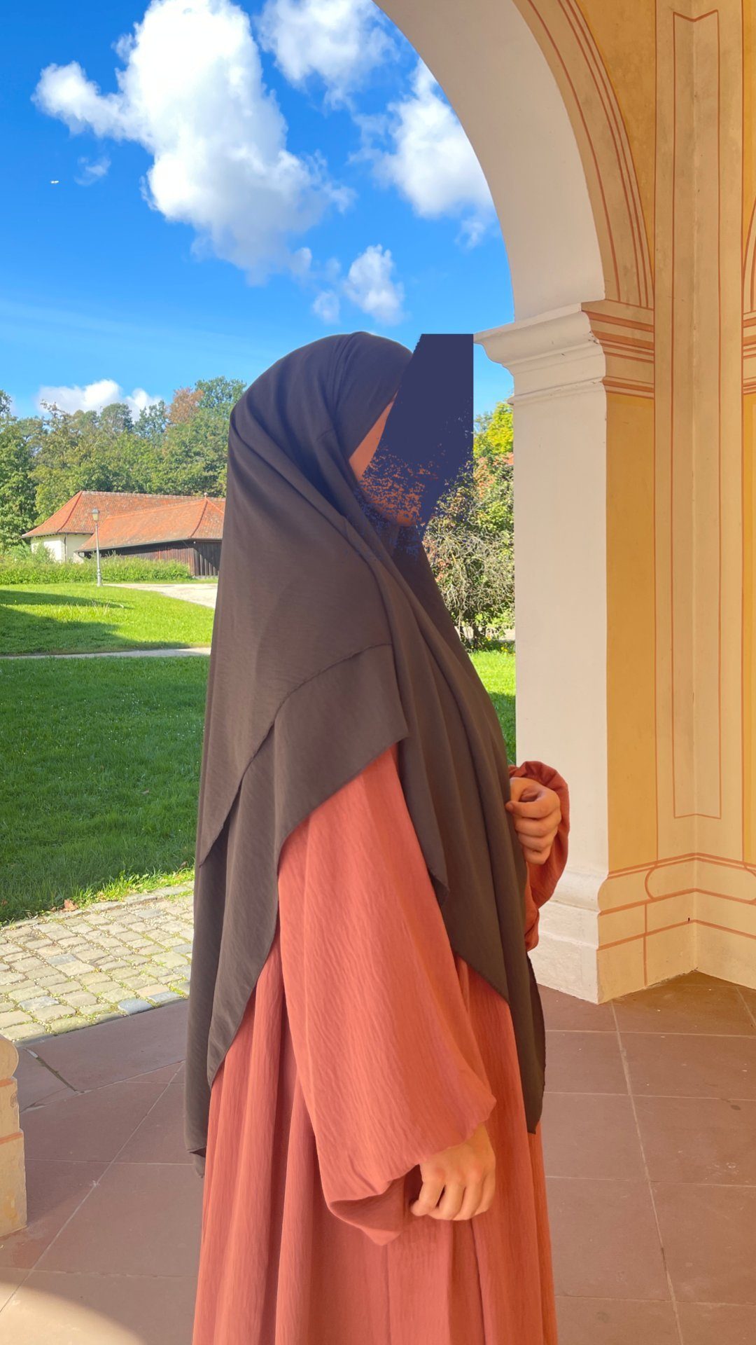 HIJABIFY Kopftuch Khimar zweilagig aus Jazz Stoff, mit Niqabfunktion Anthrazit | Kopftücher