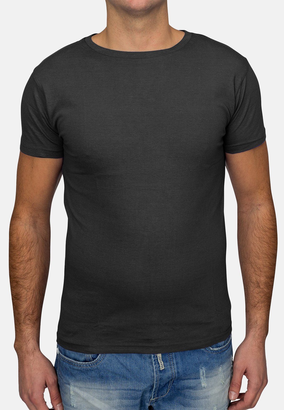 Egomaxx Grau in Shirt (1-tlg) T-Shirt T V-Neck O-Neck H1530 1530
