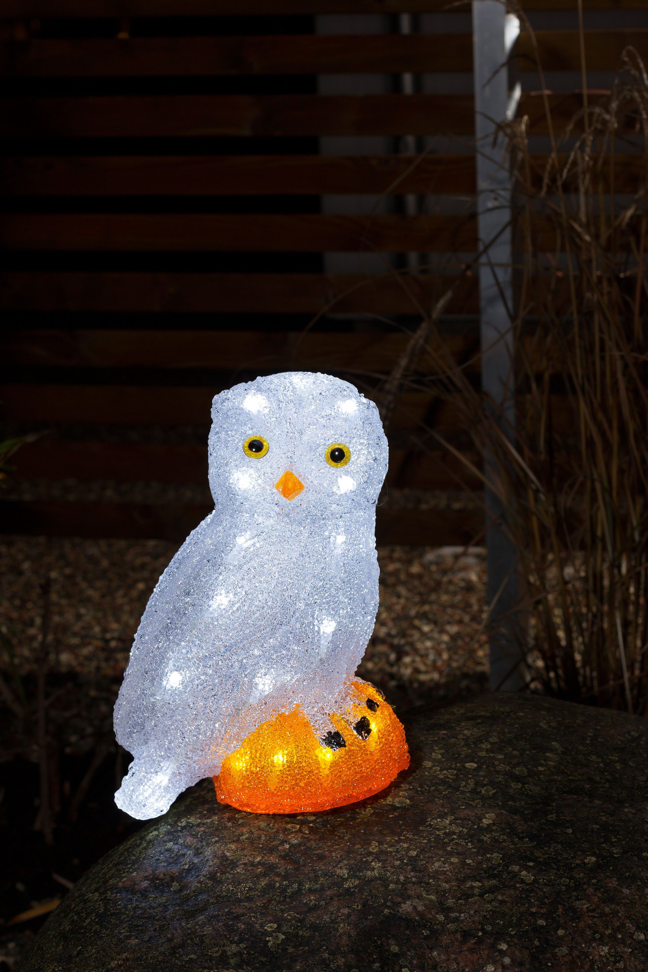 KONSTSMIDE Weihnachtsfigur Weihnachtsdeko aussen (1 St), LED Acryl Eule,  klein, 32 kalt weiße Dioden | Leuchtfiguren
