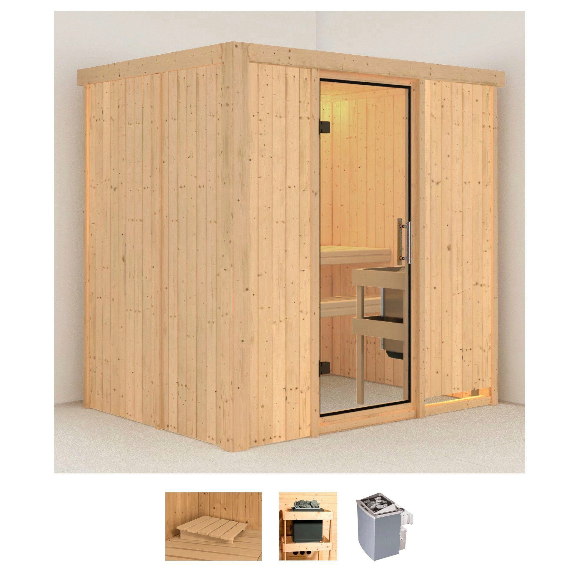 Karibu Sauna Bedine, BxTxH: 196 x 151 x 198 cm, 68 mm, (Set) Ofen 9 kW integr. Strg