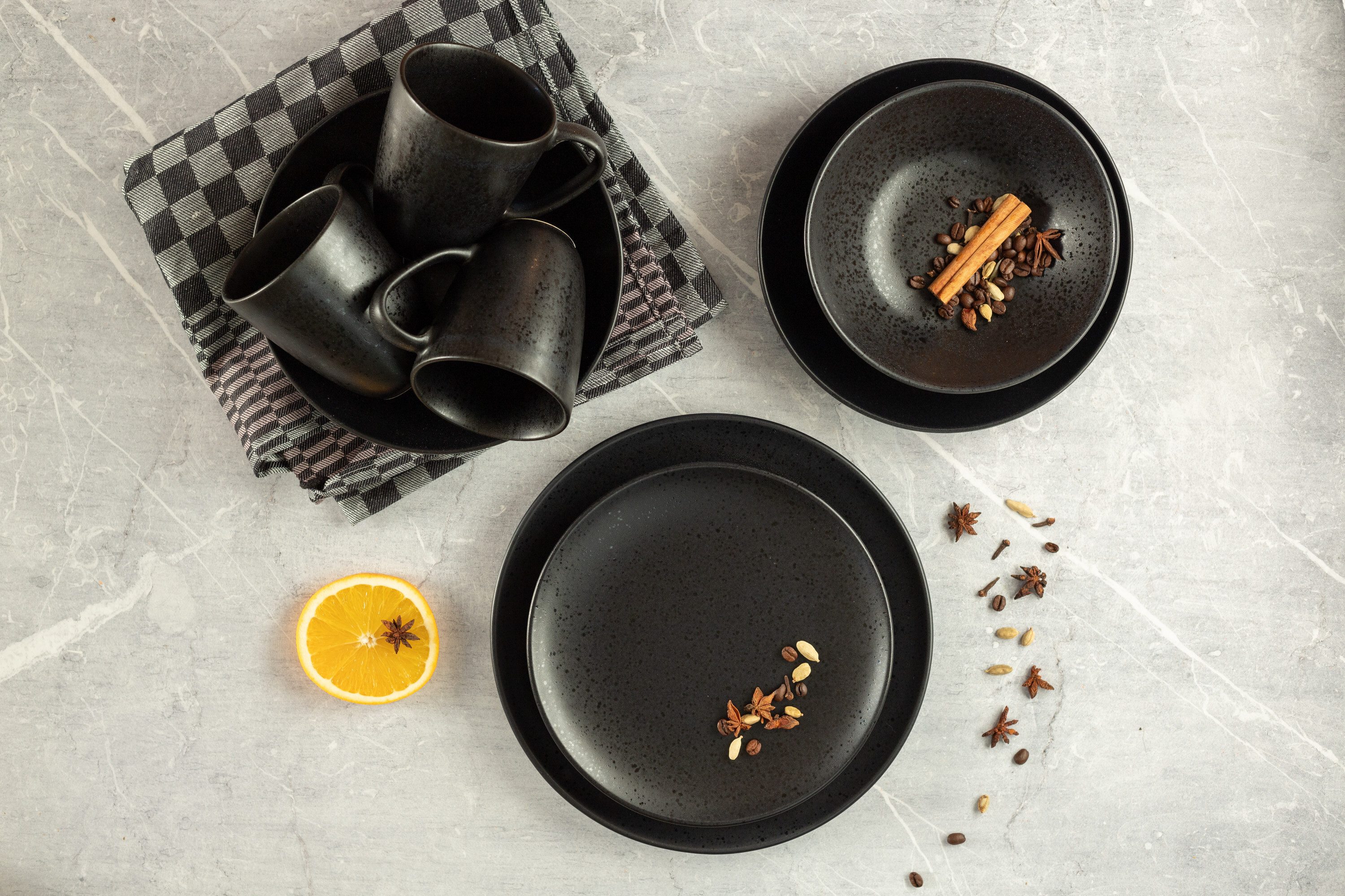 MÄSER Teller-Set Essential (12-tlg), 6 Personen, Steinzeug