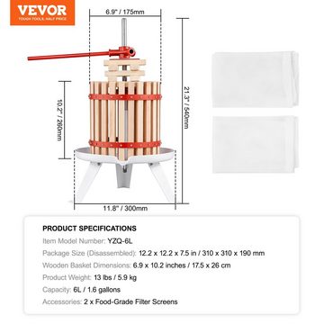 VEVOR Entsafter Obstpresse Saftpresse Beerenpresse 6 L, widerstehen Korrosion und Abnutzung