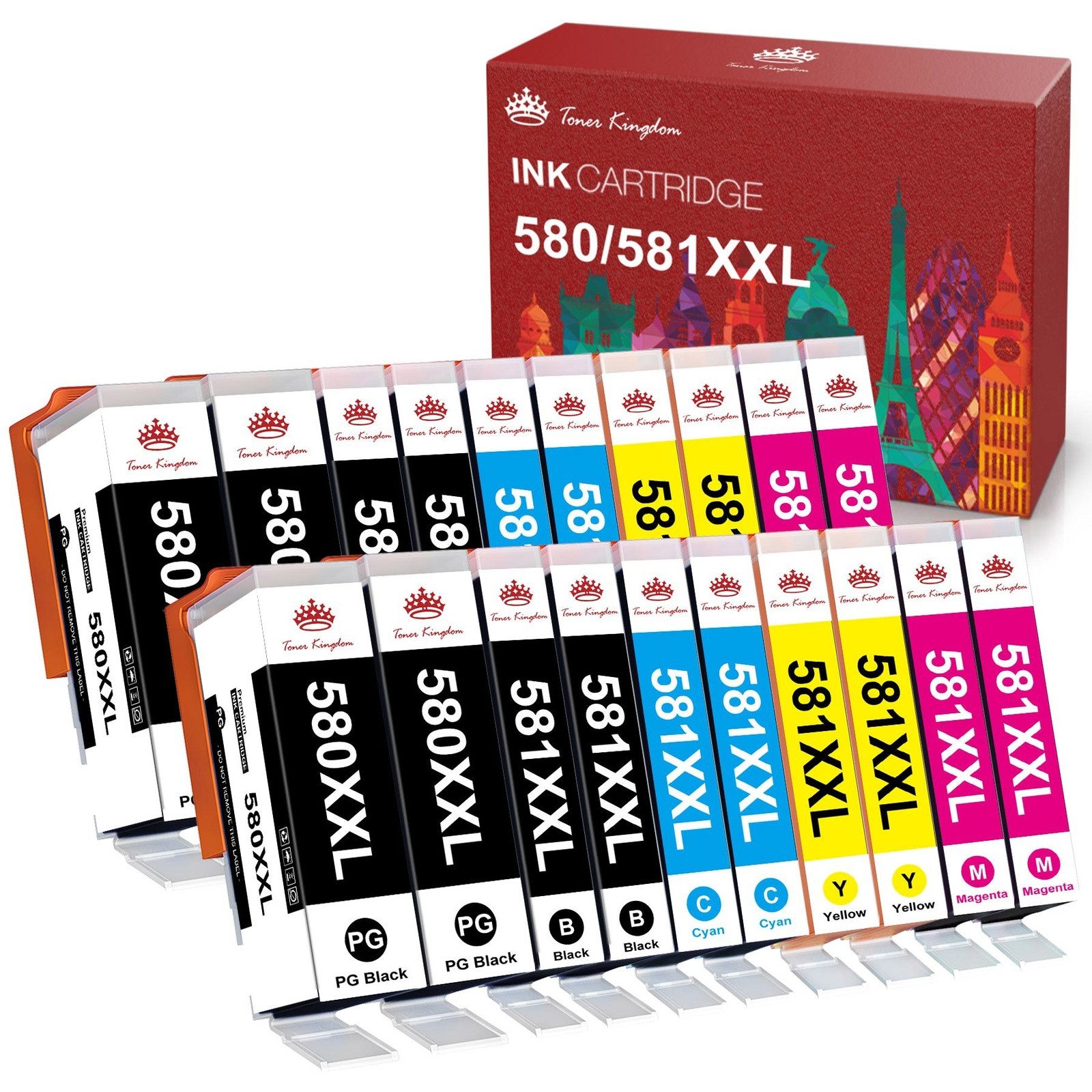 Toner Kingdom 20x Patronen für Canon PGI-580 CLI-581 XXL Pixma TS705a TS6350a Tintenpatrone (20-tlg)