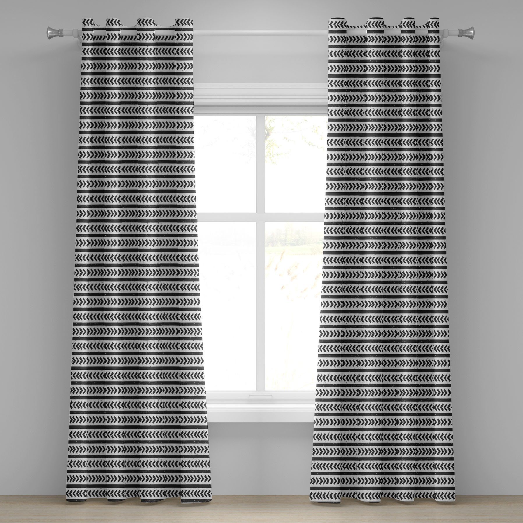 2-Panel-Fenstervorhänge Schlafzimmer Dekorative Gardine Shapes Stripes Pfeil Abakuhaus, Wohnzimmer, Geometrisch für