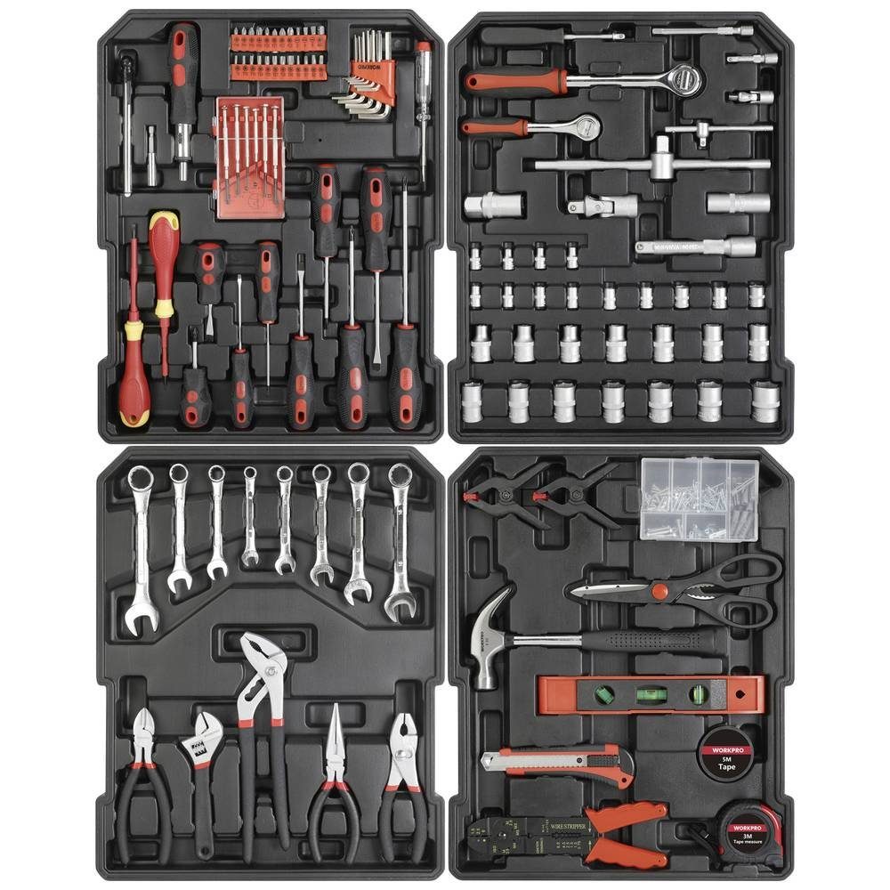 WorkPro Werkzeugset Trolley-Koffer bestückt WP1050, im Koffer, mit Rollen