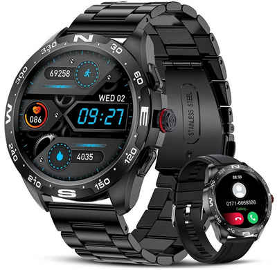 Lige Smartwatch, Herren Mit 2 Armbänder Wasserdicht Telefonfunktion iOS Android Rund