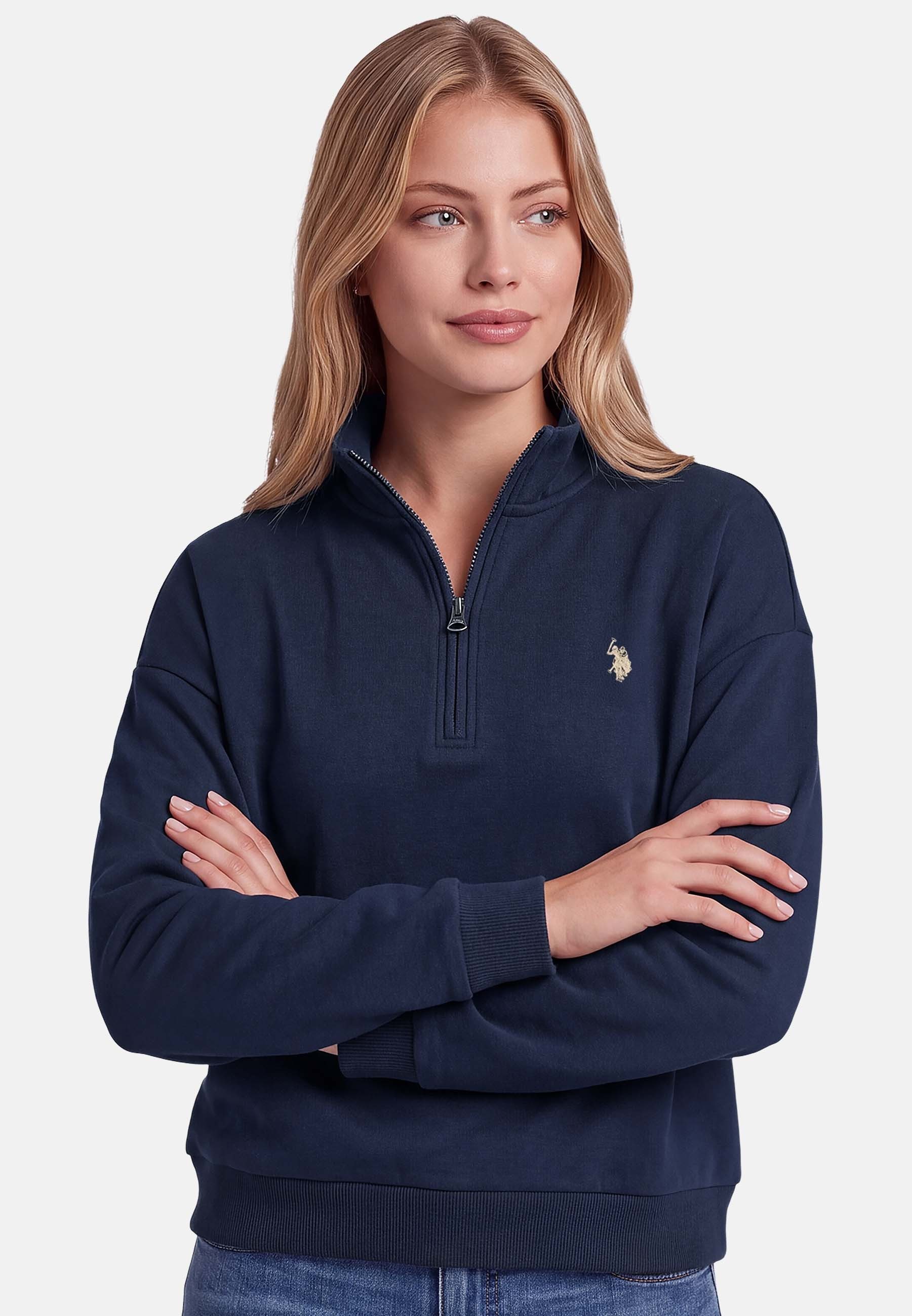 U.S. Polo Assn. Sweatshirt mit Stehkragen und gesticktem Brustlogo Weiches Damen-Sweatshirt mit Rippbündchen und normaler Passform – Bild 2 von 5