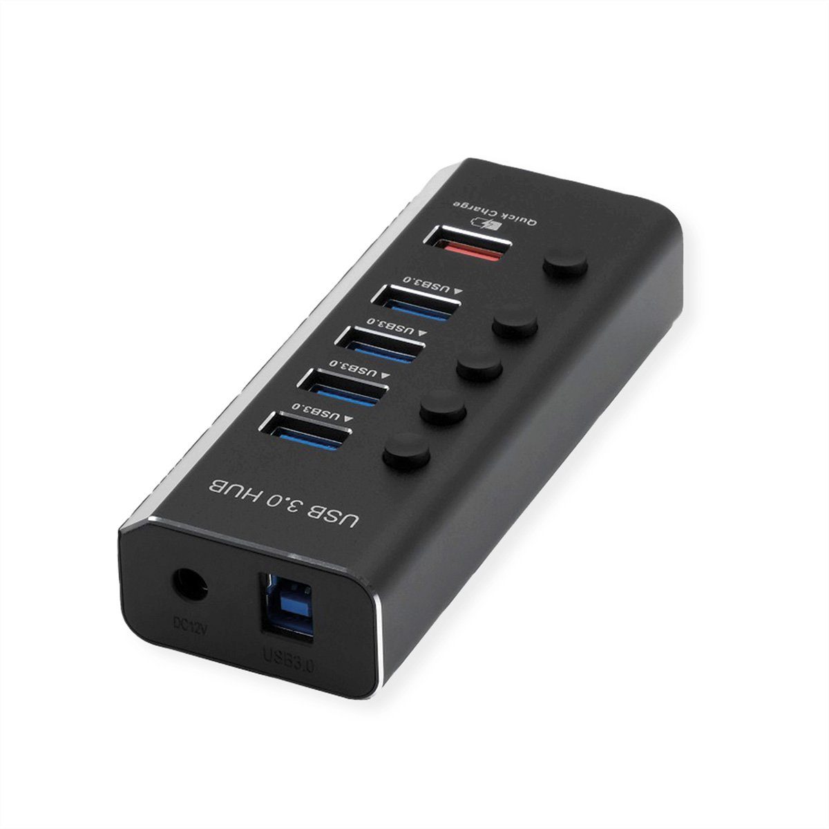 ROLINE USB 3.2 Gen 1 Notebook Hub 4fach + 1x Ladeport (QC), einzeln schaltbar Computer-Adapter USB 3 Typ B Weiblich (Buchse) zu USB 3 Typ A Weiblich (Buchse)