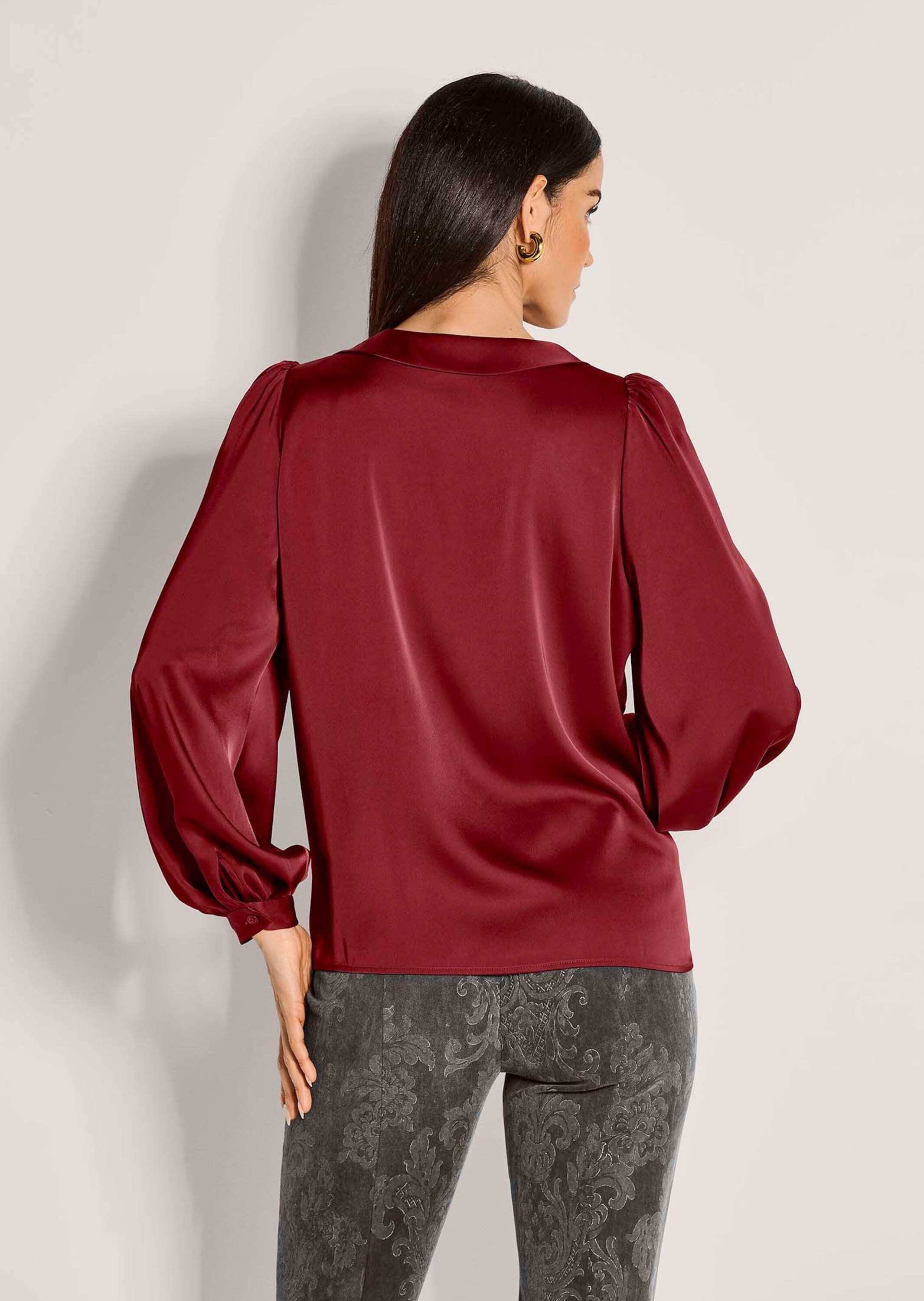 MADELEINE Langarmbluse Elegante Bluse mit V-Ausschnitt Satin-Glanz, V-Ausschnitt und lange Ärmel