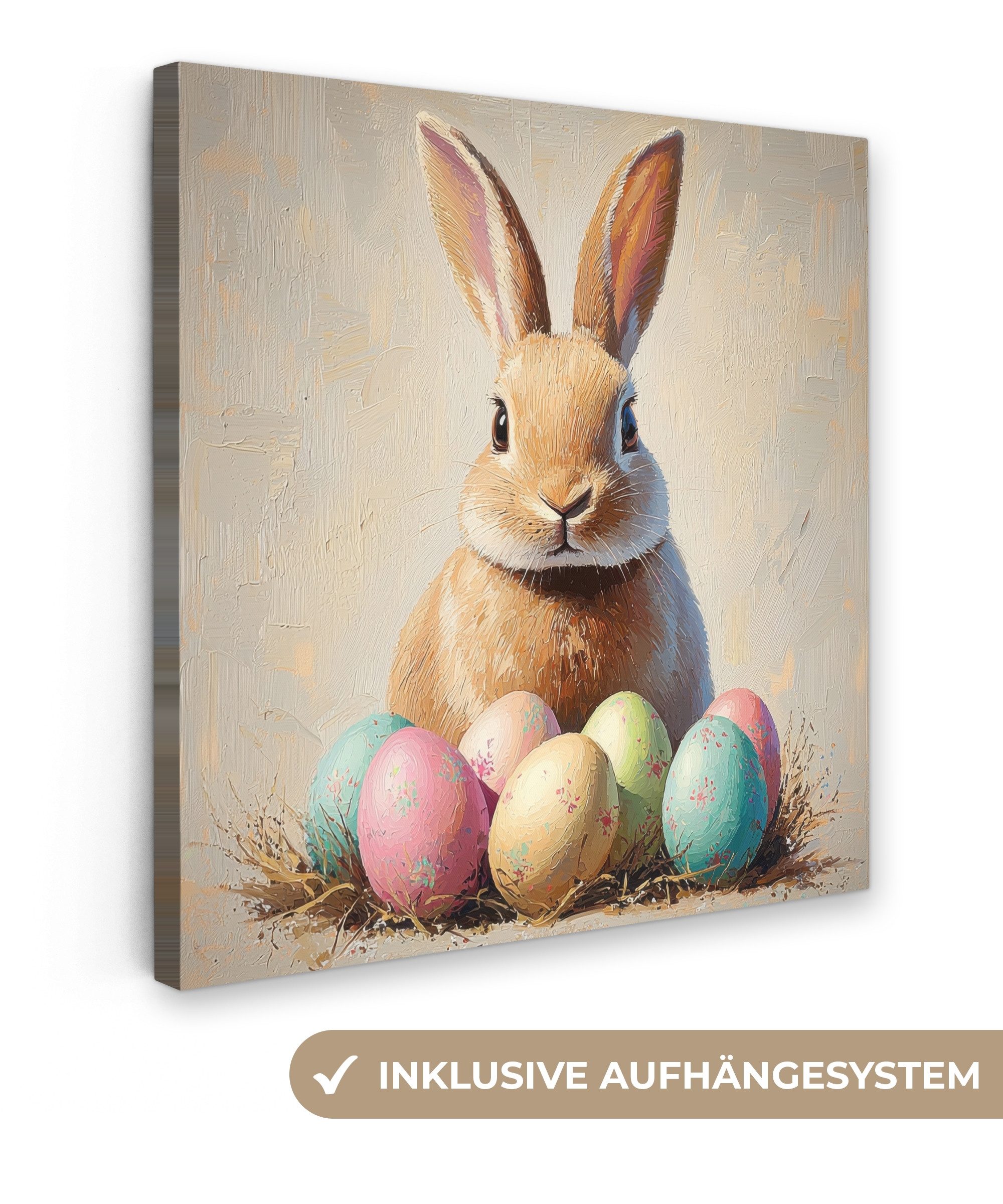 OneMillionCanvasses® Leinwandbild Osterhase - Pastell - Eier - Ostern Deko, Fotodruck (1 St), Wandbild, Deko Schlafzimmer Wohnzimmer Flur 20x20 cm