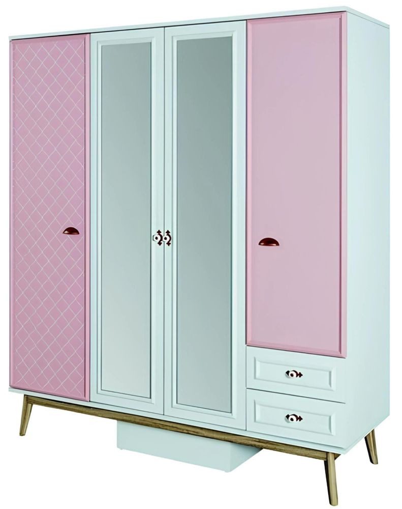 Xlmoebel Kinderkleiderschrank Schrank für Kinderzimmer in Rosa aus Holz mit 4 Türen - vielseitiger (1-St., Kleiderschrank) Hergestellt in Europa