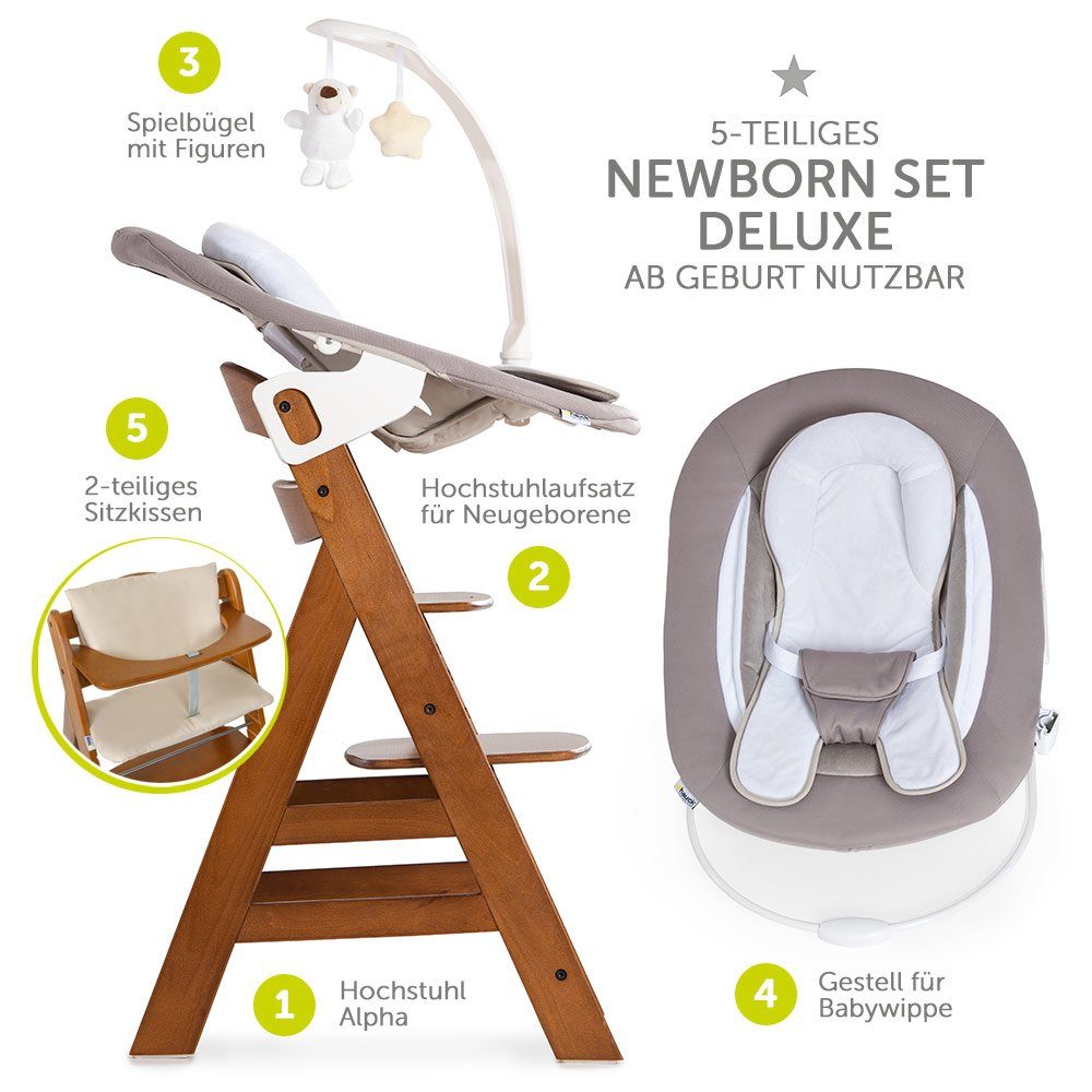 Set (Set, ab Alpha Neugeborene Walnut Sitzauflage Plus inkl. Hauck Geburt Newborn 4 Aufsatz Babystuhl St), - für Hochstuhl Holz &