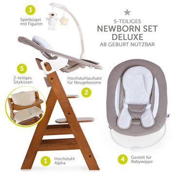 Hauck Hochstuhl Alpha Plus Walnut - Newborn Set (Set, 4 St), Holz Babystuhl ab Geburt inkl. Aufsatz für Neugeborene & Sitzauflage