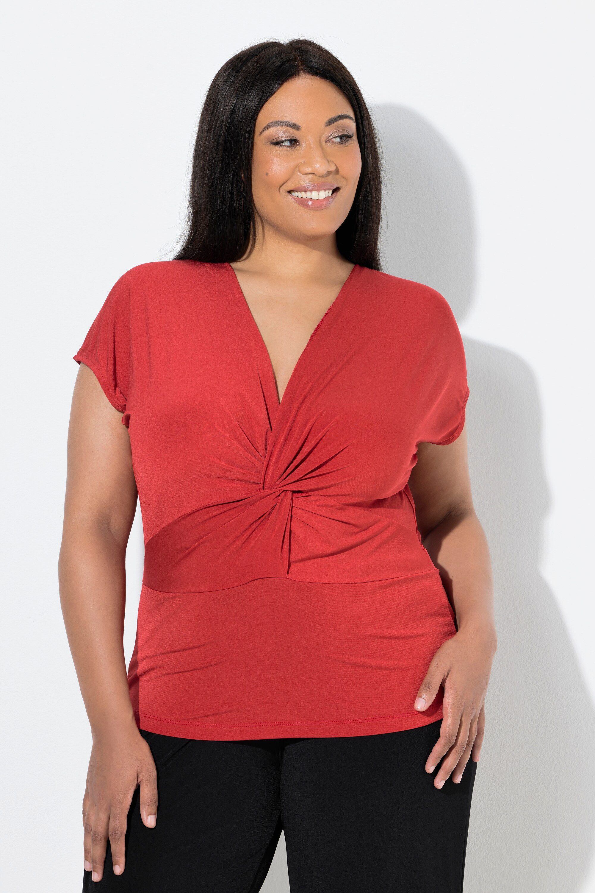 Ulla Popken T-Shirt Top Drapierung V-Ausschnitt ärmellos günstig online kaufen