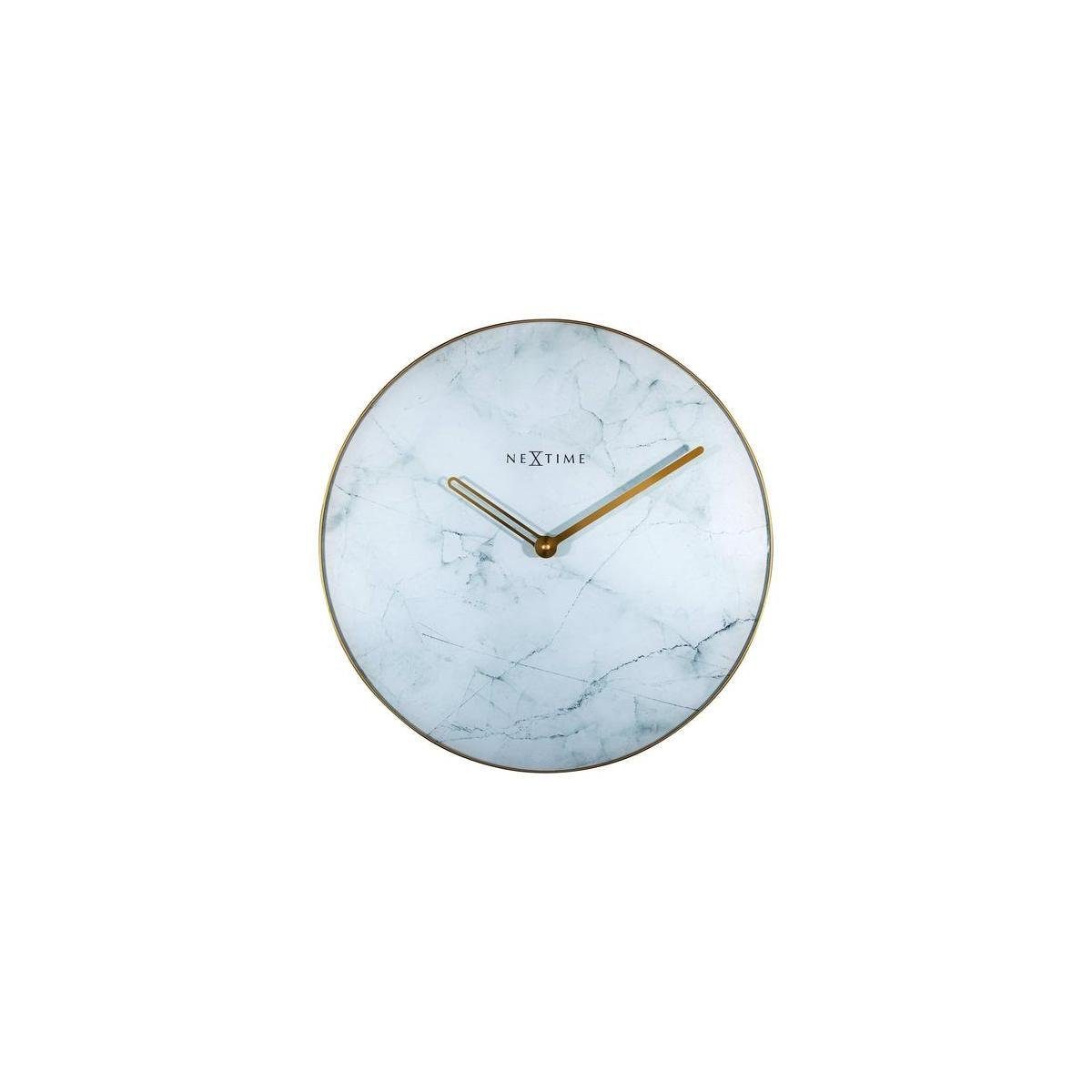 NEXTIME Wanduhr 8189WI - Wanduhr "Marmor", Glas/Metall, Weiß, 40 cm