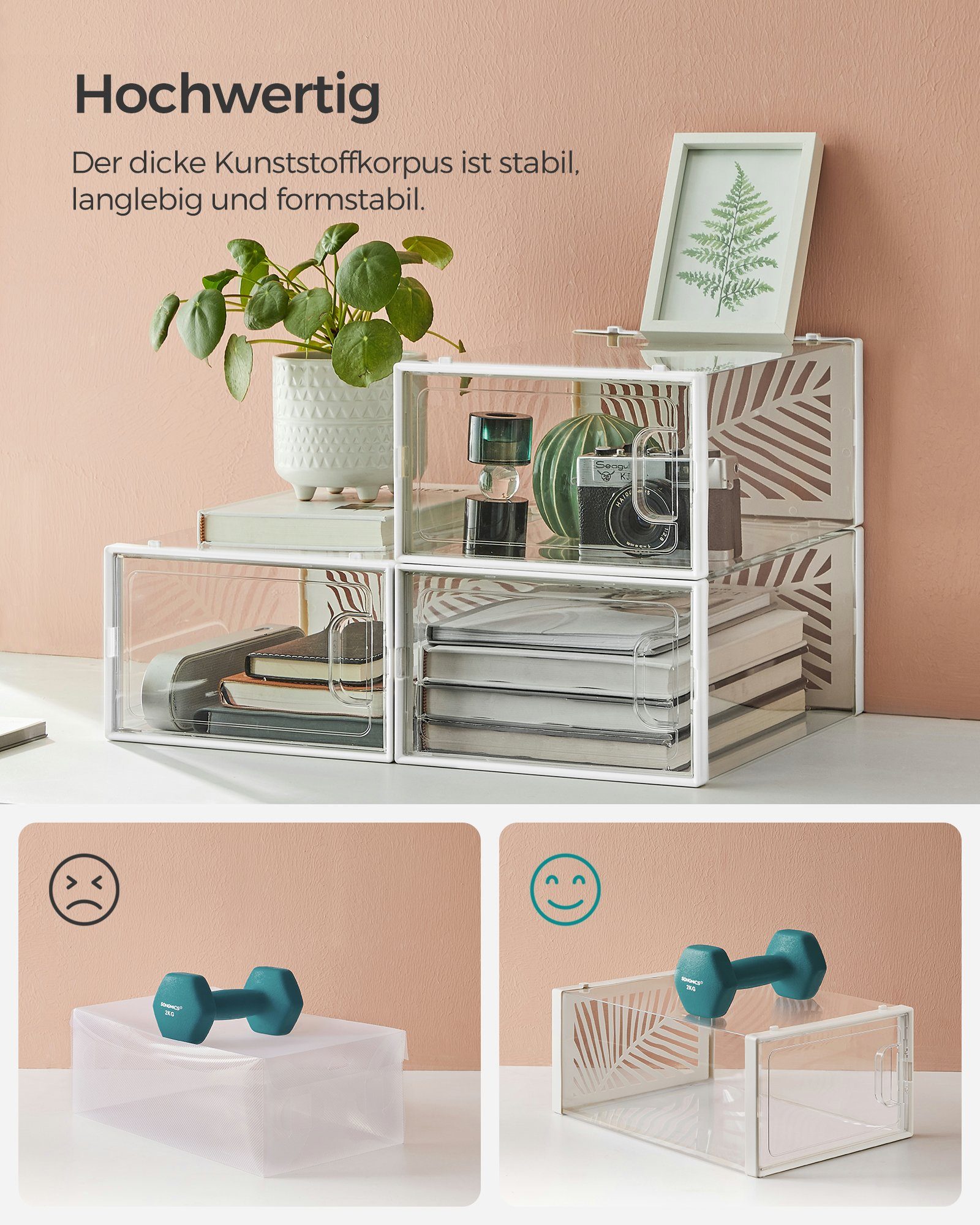 transparent-weiß für 18er SONGMICS Set Schuhbox, Schuhregal Aufbewahrungsbox Schuhe