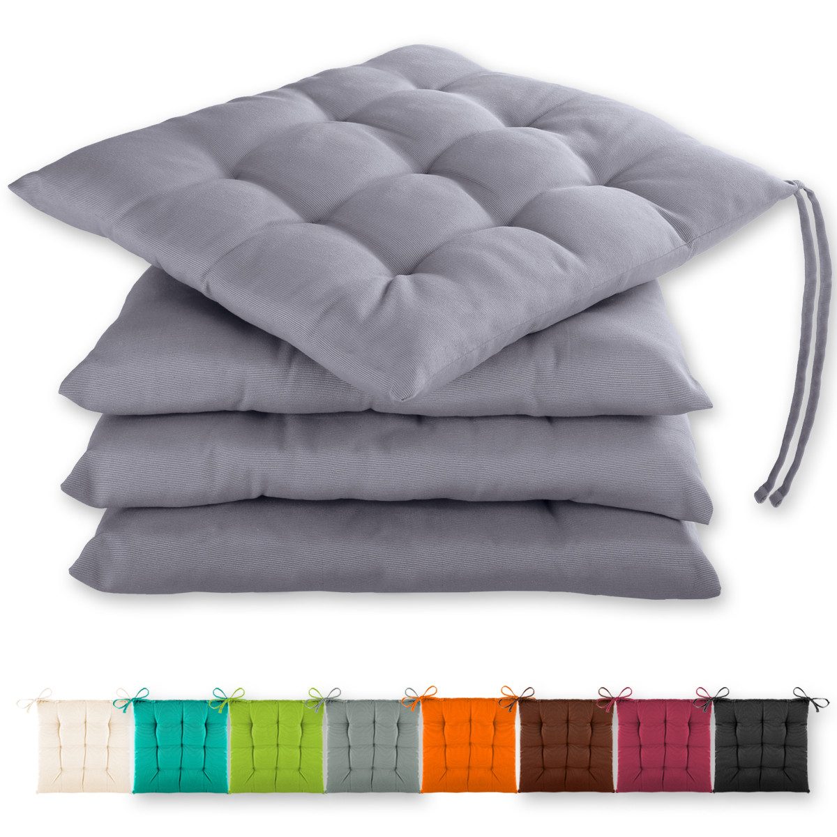 Gräfenstayn Stuhlkissen - 4er Set Sitzkissen 40×40 cm mit Haltebändern - In günstig online kaufen