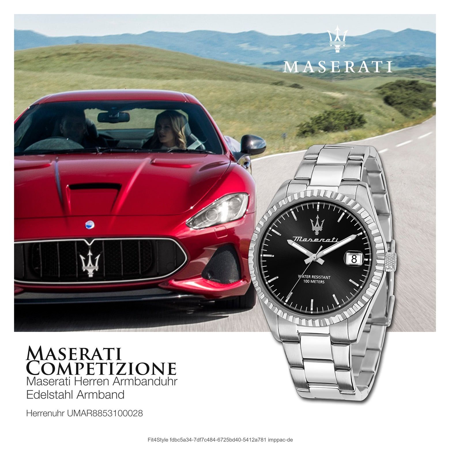 MASERATI Quarzuhr Maserati Herrenuhr COMPETIZIONE, (Analoguhr), Herrenuhr rund, groß (ca. 43mm) Edelstahlarmband, Made-In Italy