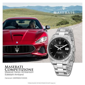 MASERATI Quarzuhr Maserati Herrenuhr COMPETIZIONE, (Analoguhr), Herrenuhr rund, groß (ca. 43mm) Edelstahlarmband, Made-In Italy