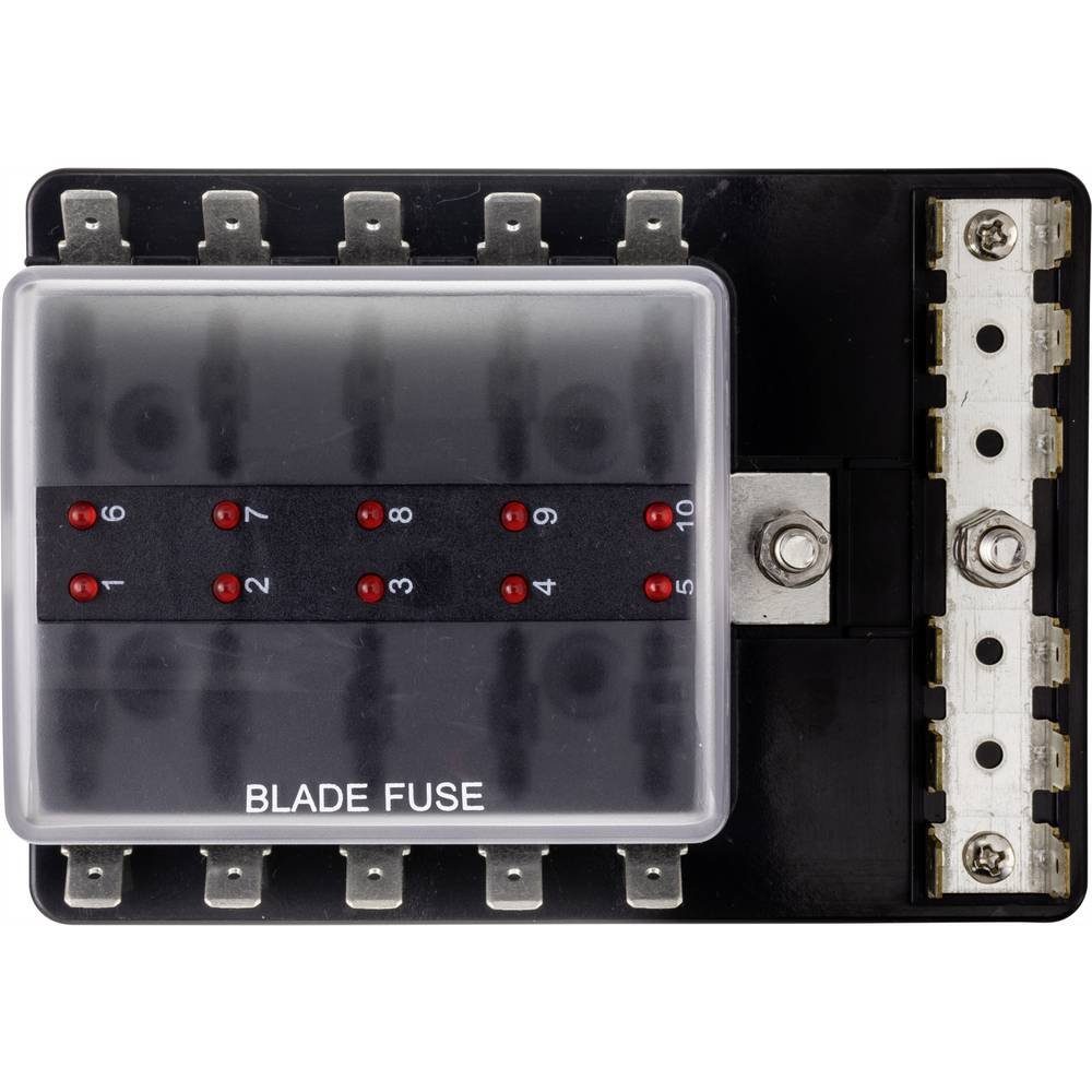 TRU COMPONENTS Sicherungshalter Flachsicherungs-Halter für 10 Sicherungen mit LED-Anzeige TC-9070604, mit Statusanzeige