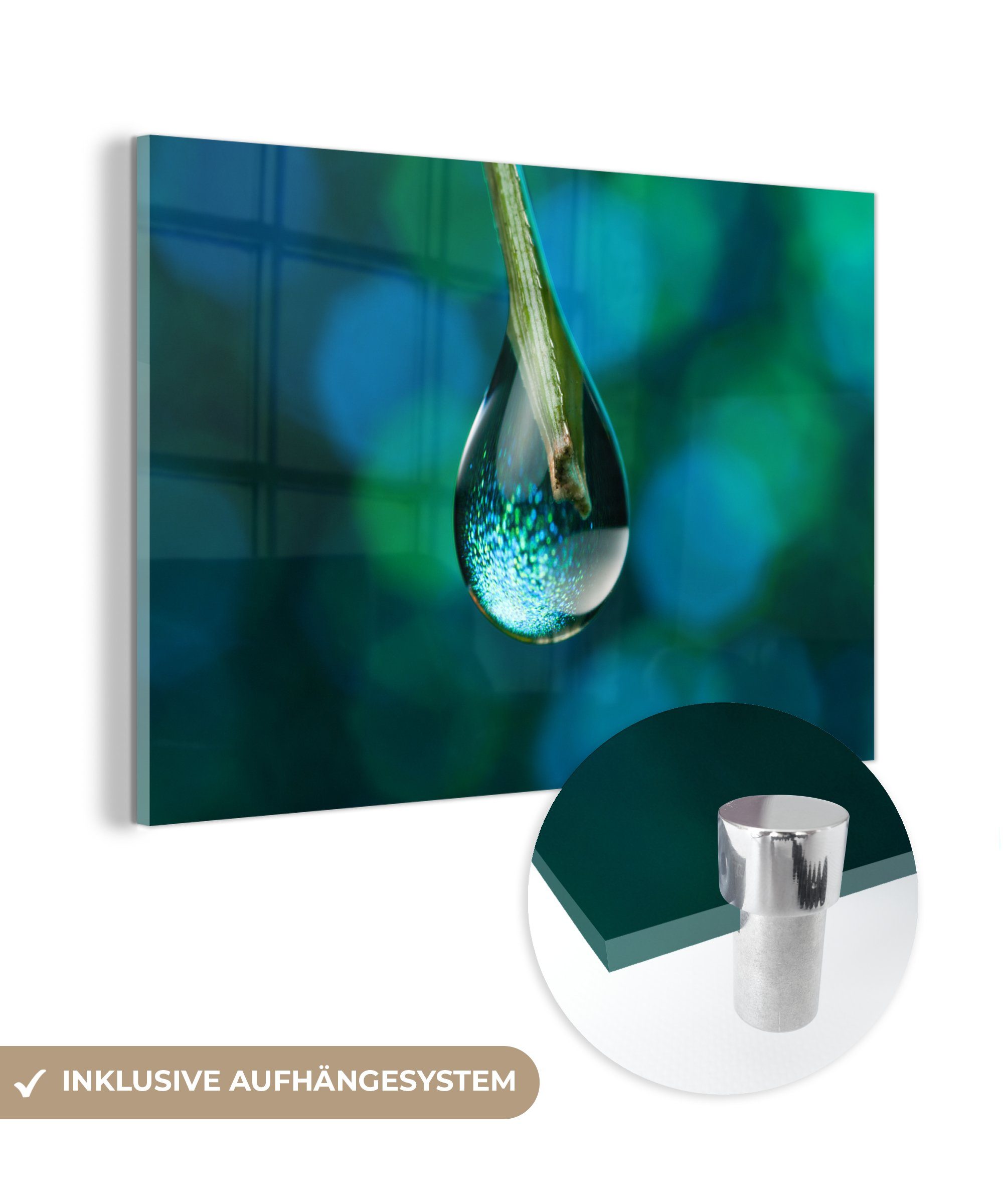 MuchoWow Acrylglasbild Wasser - Tropfen - Blau, (1 St), Acrylglasbilder Wohnzimmer & Schlafzimmer