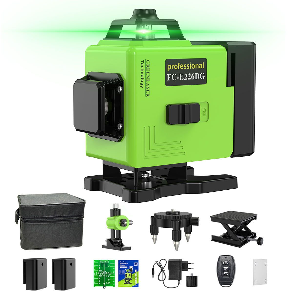 AeroAxis Laserwasserwaage 16 Linien Laser Level 3° Selbstnivellierungsfunktion Wasserdicht, 4 x 360° mit 2 Akkus, vertikal, horizontal, schräg, IP54