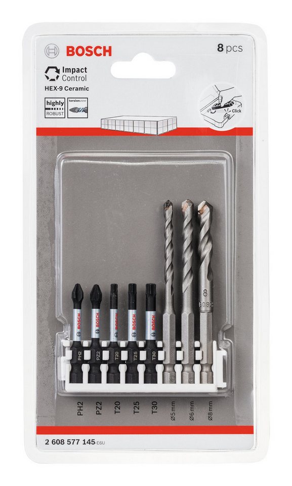 Thumbnail - BOSCH Bohrer- und Bit-Set, (8 Teile), Impact Control Schrauberbitpack gemischt mit Hex-9 Ceramic, 8-teilig
