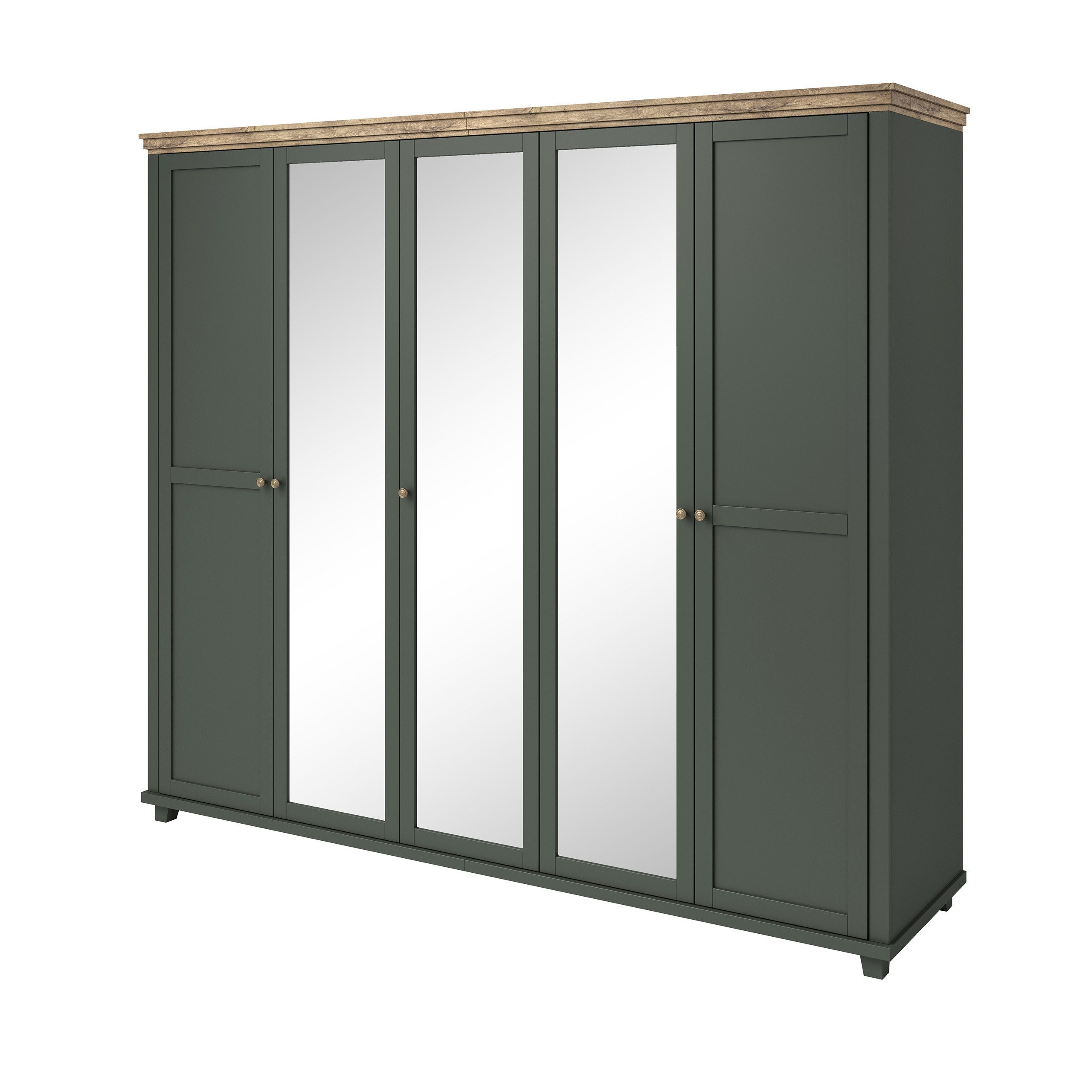 Masseno Drehtürenschrank EVOLETTA 246 cm Kleiderschrank mit Spiegel 5 Türen Grün