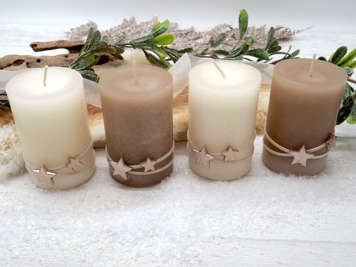 ZauberDeko Stumpenkerze 4 Adventskerzen Stumpenkerzen Creme günstig online kaufen