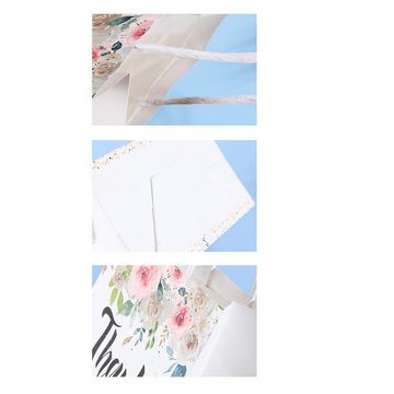 FIDDY Geschenkpapier Blumige Dankes-Papiertüten - 20 Stück in Weiß,klein (15x8x21 cm), (10St), mit Griffen, geeignet fürEinkäufe und Partygeschenke.
