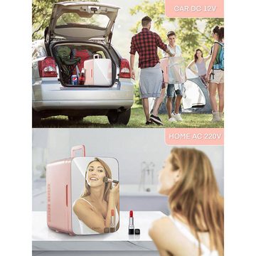Decen Schminkschrank (10 Liter Mini Kühlschrank mit Spiegel, 2in1 Kühl & Heizfunktion Kühlbox) tragbare verspiegelte Kosmetikaufbewahrung mit AC/DC Anschluss, für Schlafzimmer, Reise
