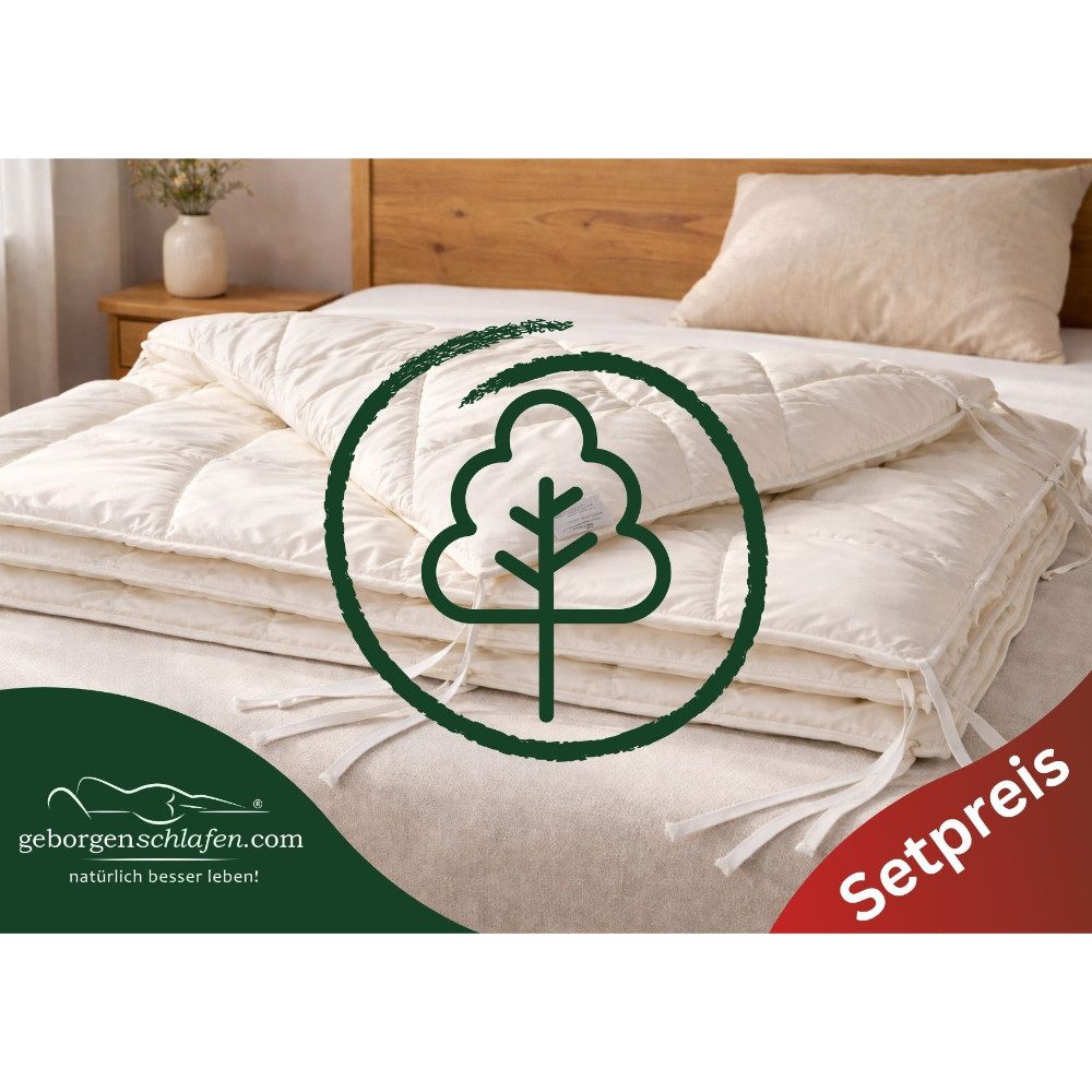 geborgenschlafen Naturfaserbettdecke Tencel Bettdecke Bio 4 Jahreszeiten Set Made in Germany, Füllung: Tencel, Bezug: 100 % Bio-Baumwolle, Sommer und Winterdecke aus Tencel mit Bio Baumwolle
