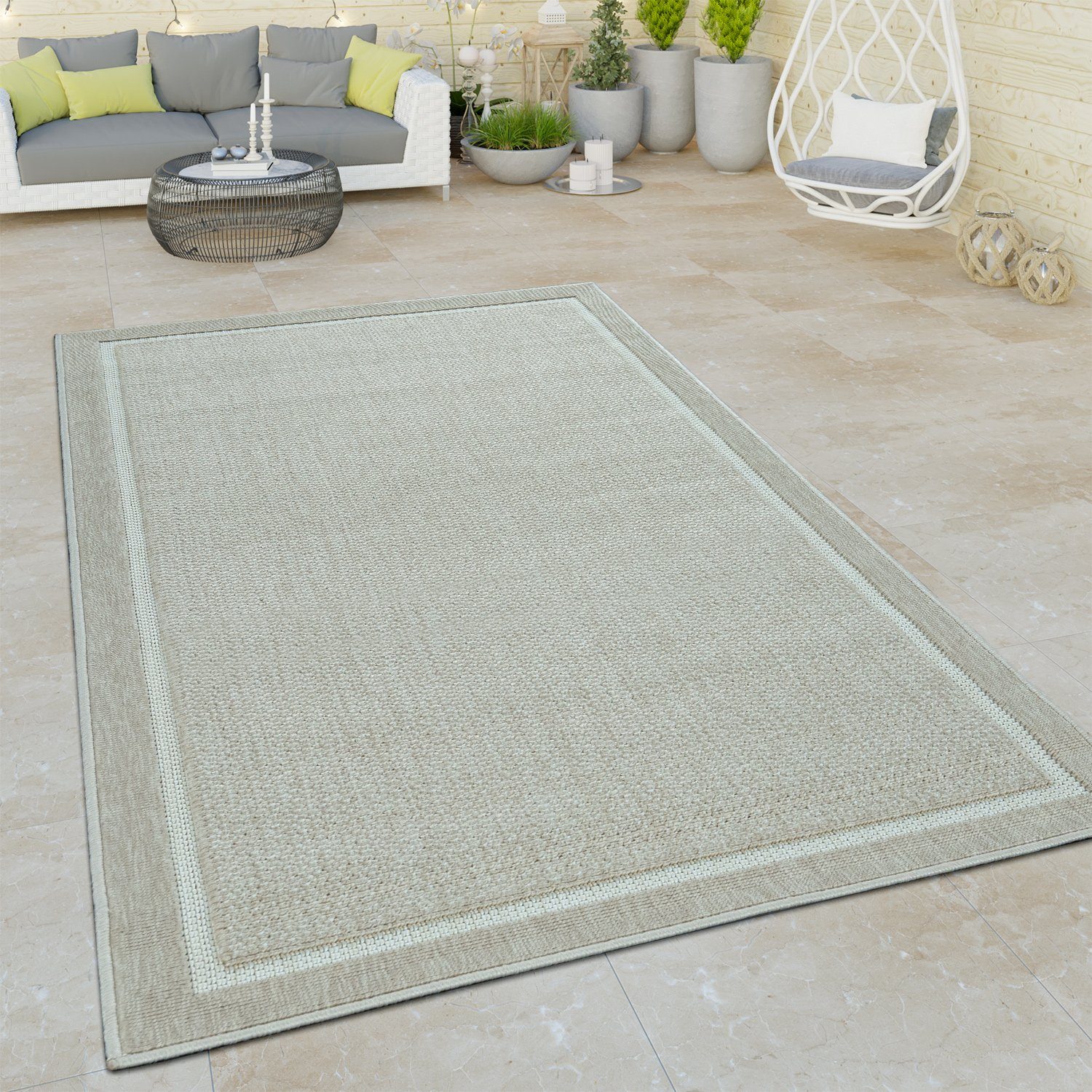 Outdoorteppich Esszimmer Teppich Muster Modern Schlicht Bordüre, Paco Home,  Rechteckig, Höhe: 4 mm