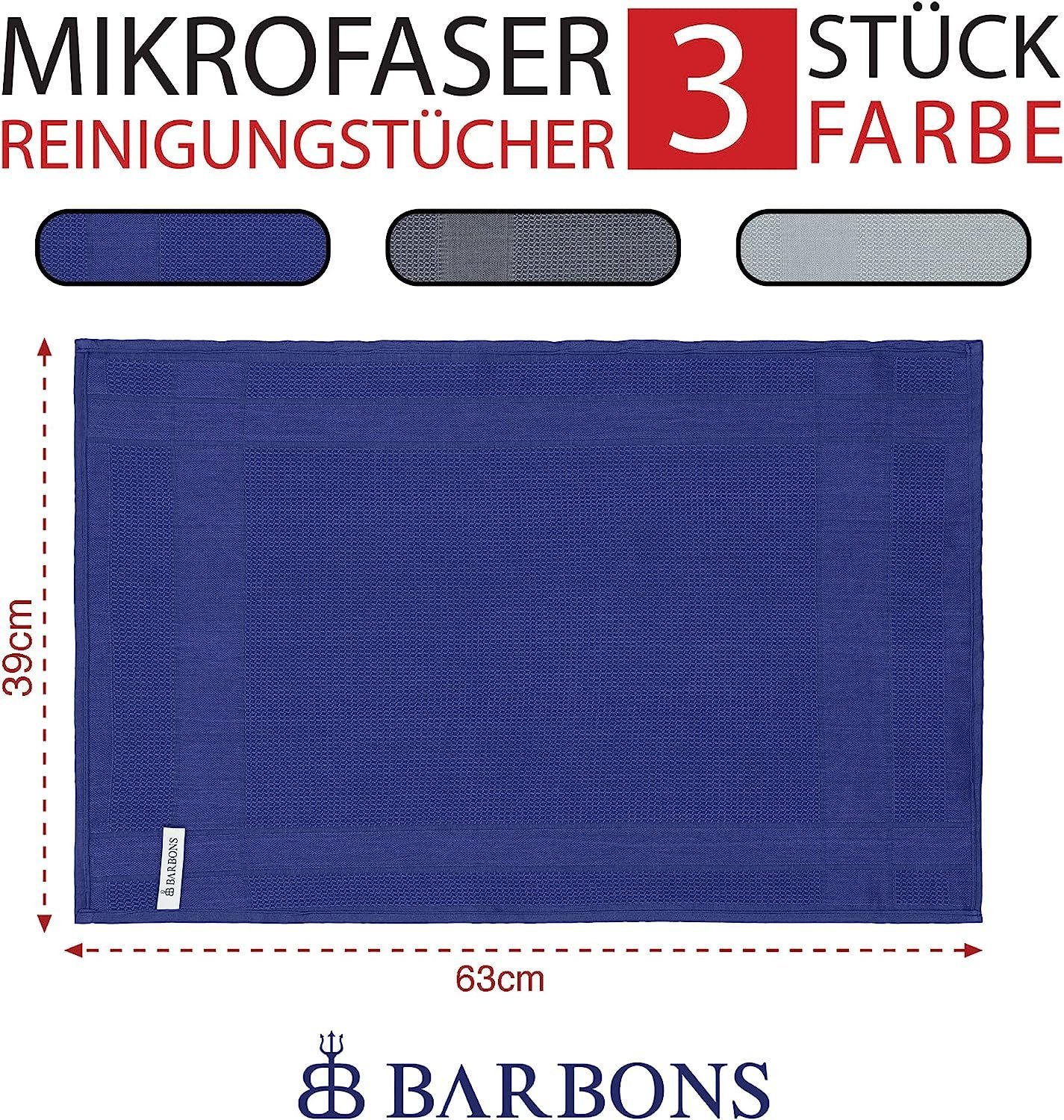 BARBONS Mikrofasertücher Geschirrtücher Allzwecktücher Fenstertücher Mikrofasertuch (100% Mikrofaser, 60x40 cm, 1 Packung, 3-tlg., Allzwecktücher, Streifenfrei, Staubfrei Auto)