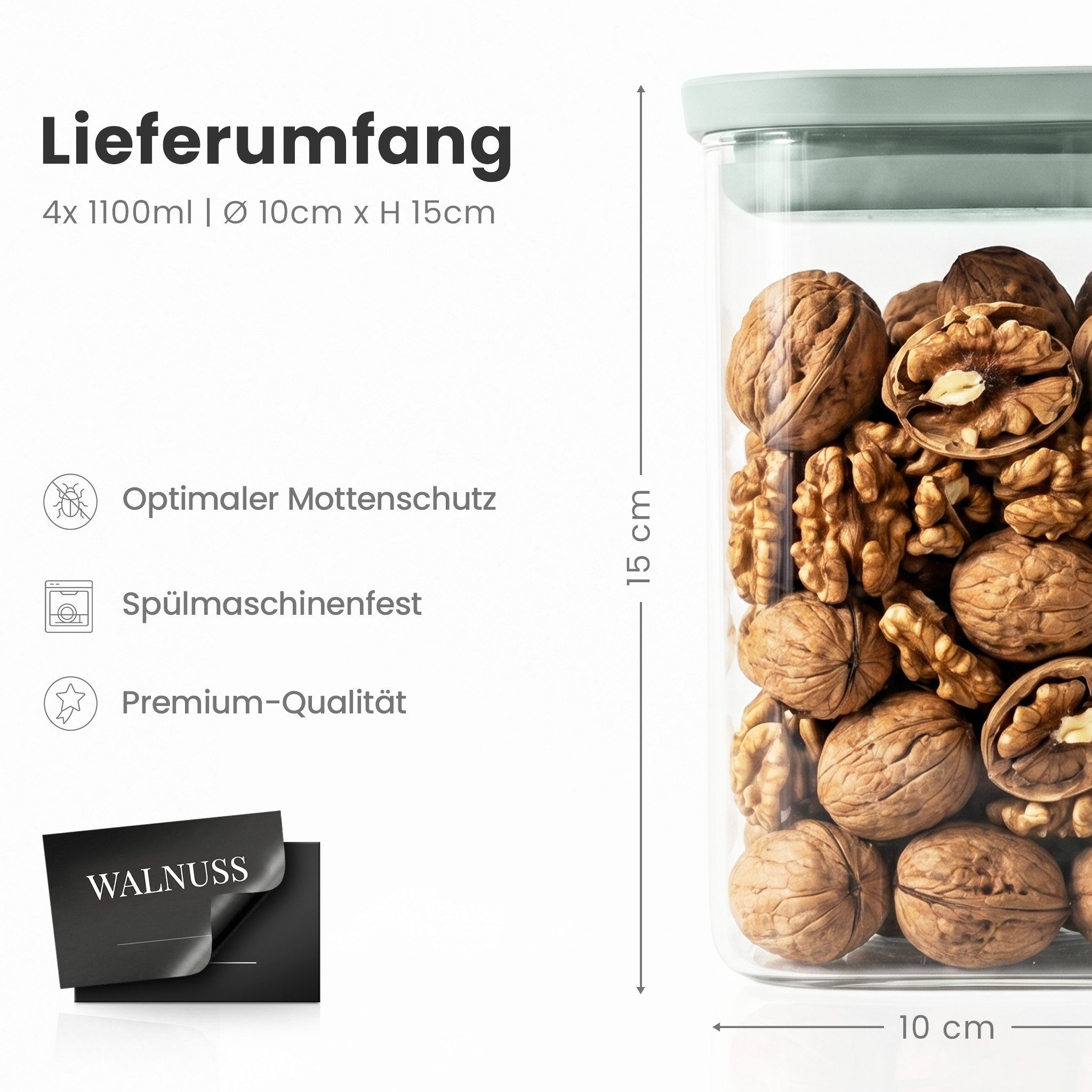 Lemontree Vorratsglas mit Deckel luftdicht inkl. Etiketten für Küche Aufbewahrung, Borosilikatglas, (Vorratsdosen Set inkl. Wasserfesten Etiketten), Glasbehälter Lebensmittel luftdicht für Küche Aufbewahrung