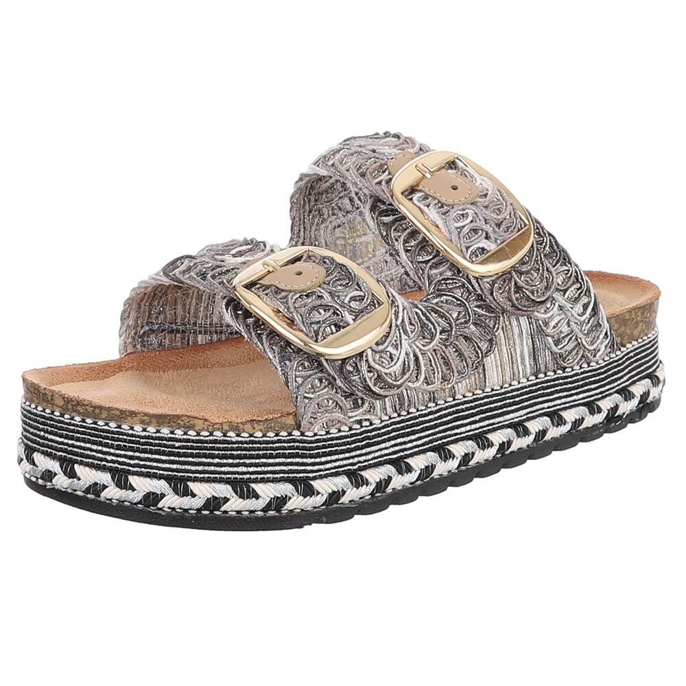 Ital-Design Elegante Sandalen mit Komfort und stilvollen Riemen Plateausandaletten (91512145) Flach Pantoletten in Schwarz