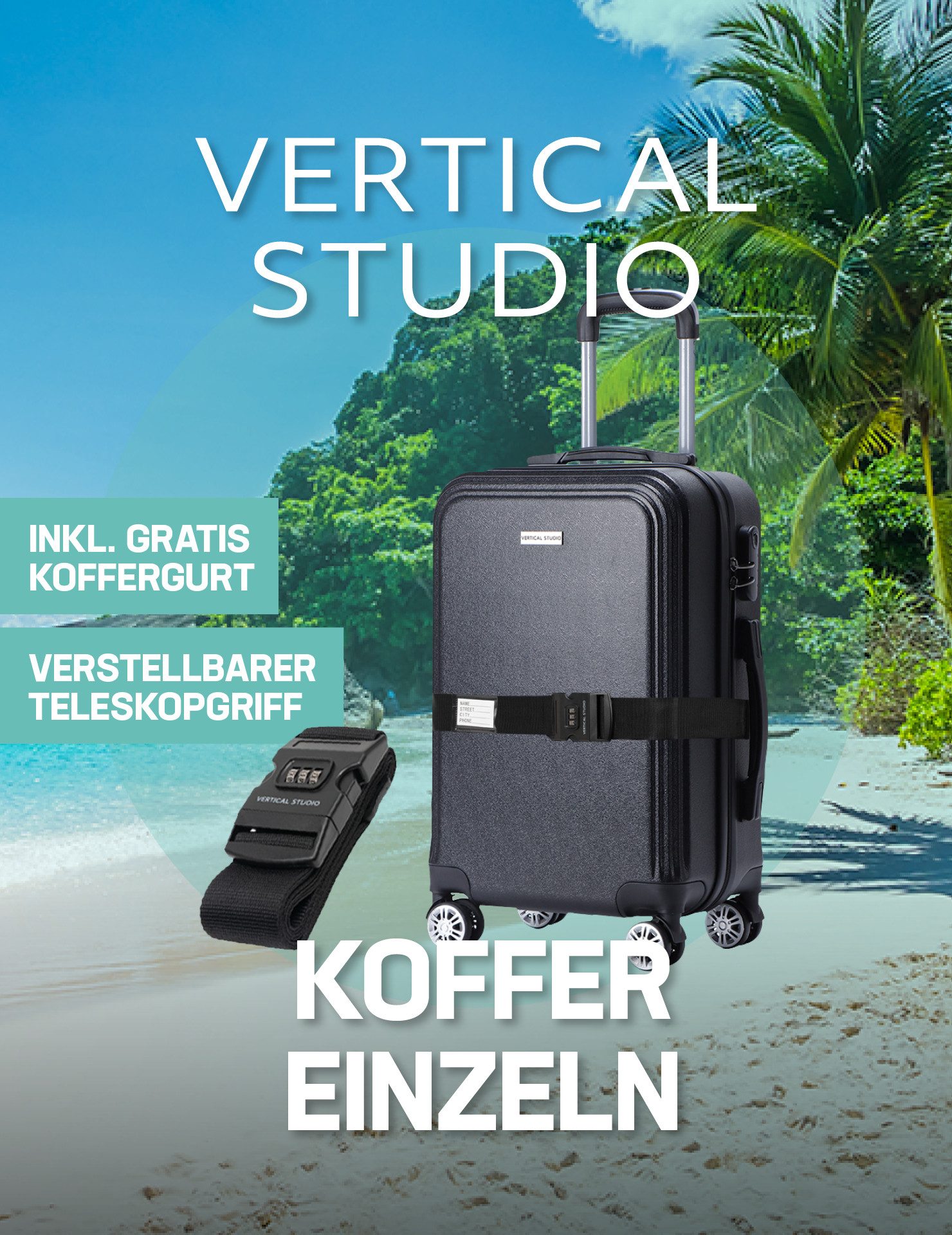 VERTICAL STUDIO Trolley Koffer mit Koffergurt, 4 Rollen